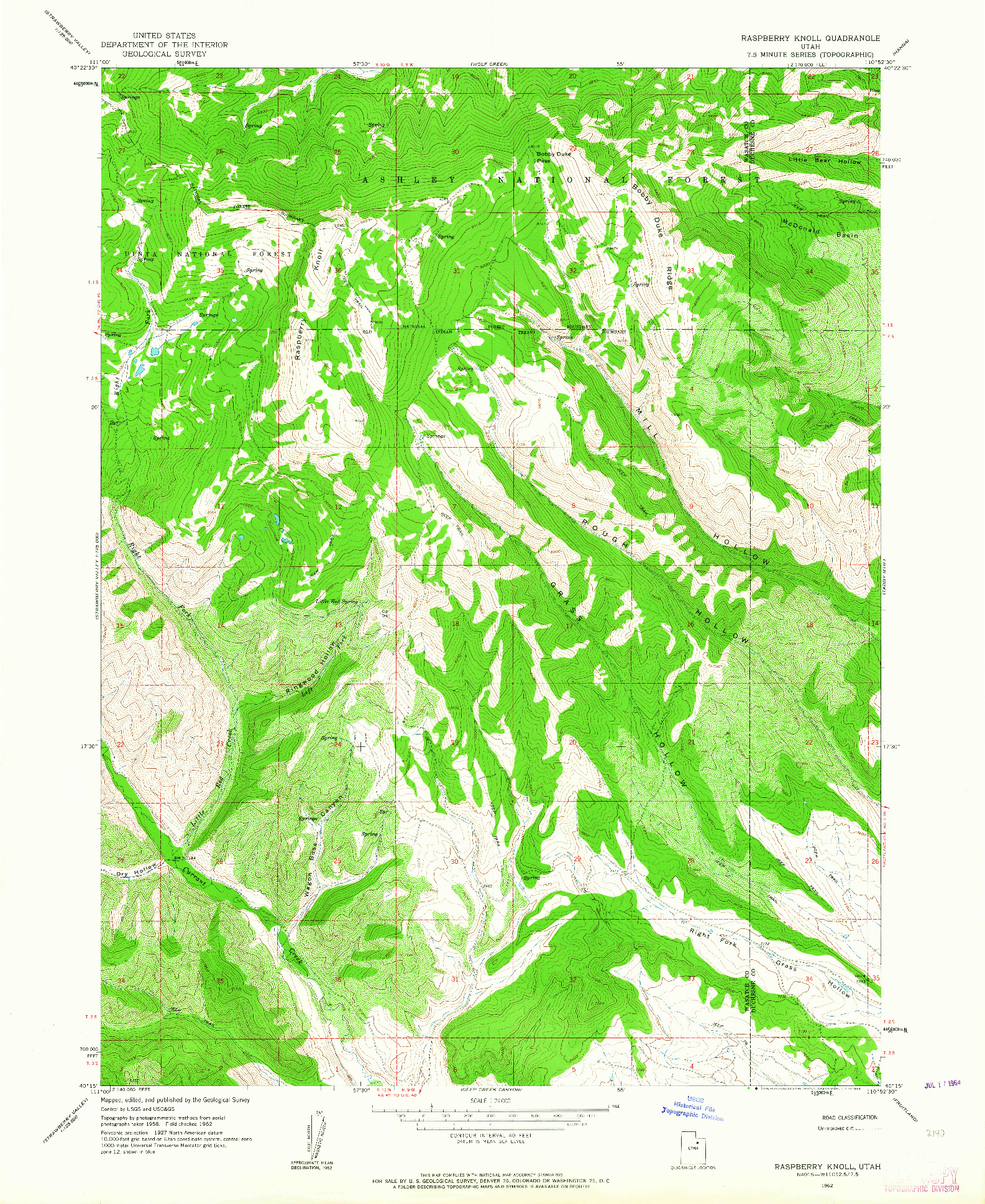 USGS 1:24000-SCALE QUADRANGLE FOR RASPBERRY KNOLL, UT 1962