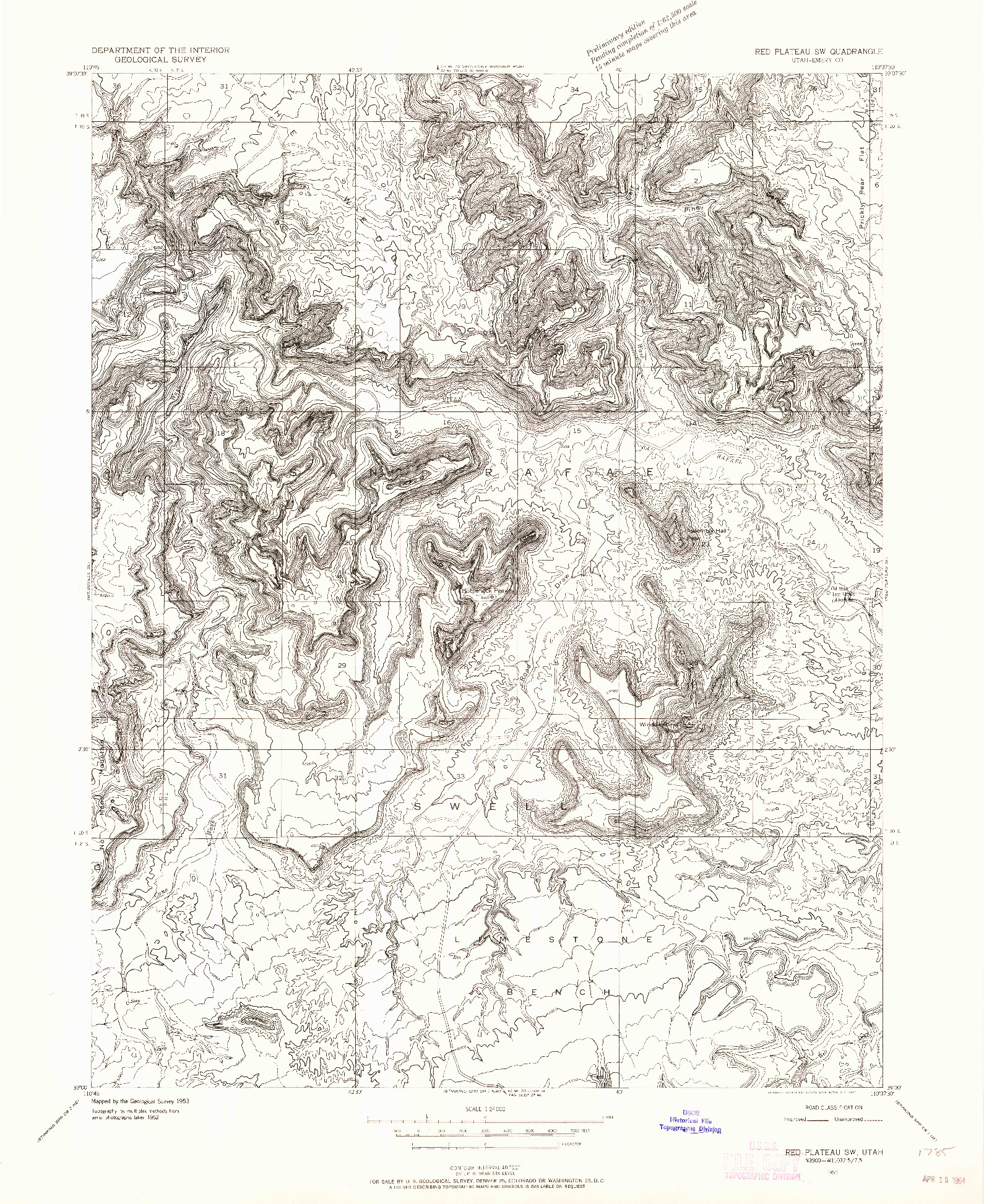 USGS 1:24000-SCALE QUADRANGLE FOR RED PLATEAU SW, UT 1953