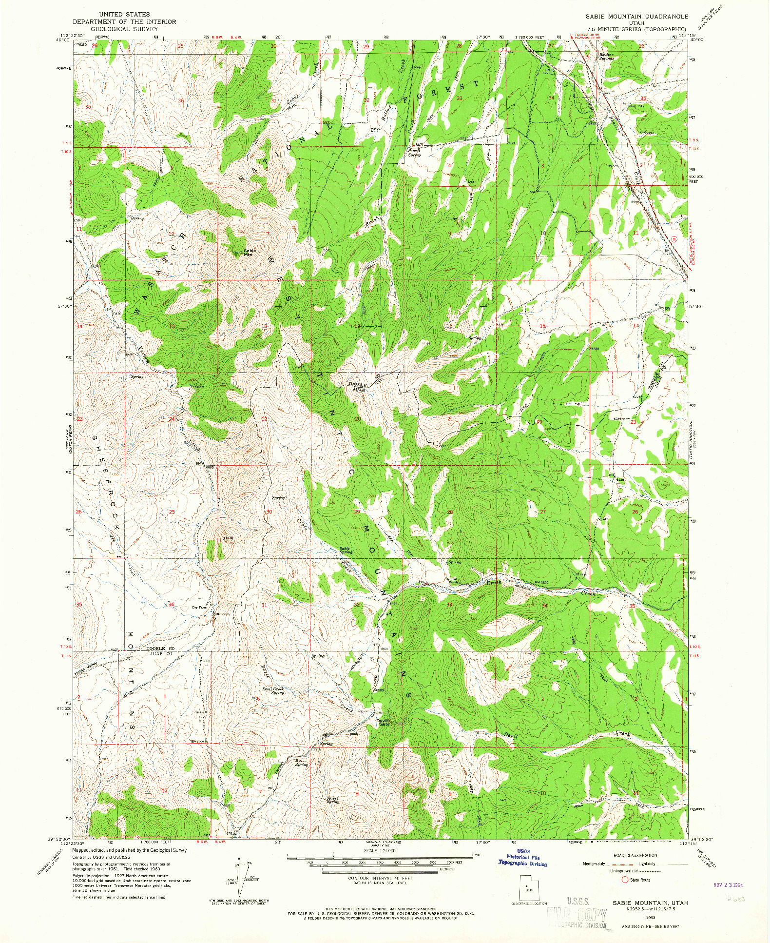 USGS 1:24000-SCALE QUADRANGLE FOR SABIE MOUNTAIN, UT 1963