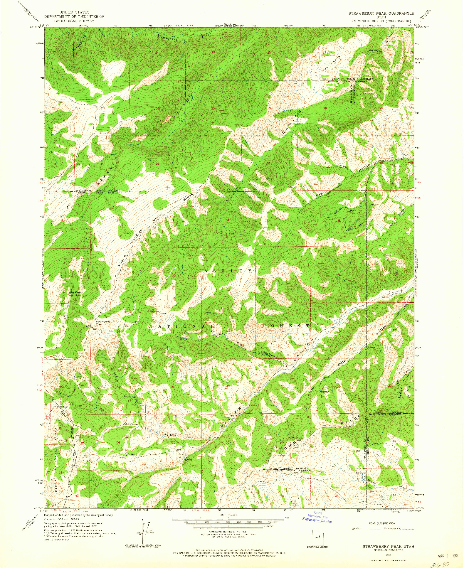 USGS 1:24000-SCALE QUADRANGLE FOR STRAWBERRY PEAK, UT 1962