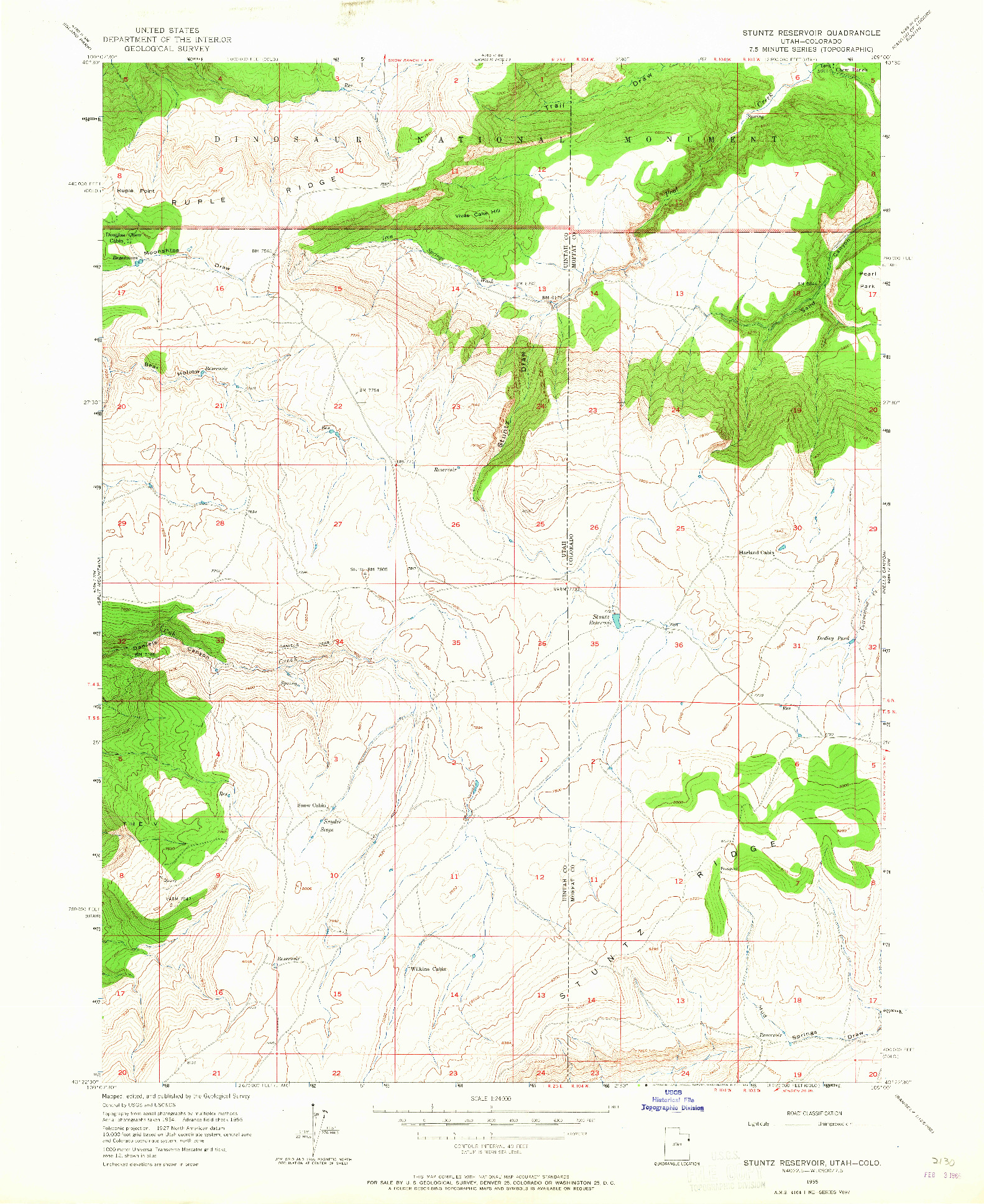 USGS 1:24000-SCALE QUADRANGLE FOR STUNTZ RESERVOIR, UT 1955