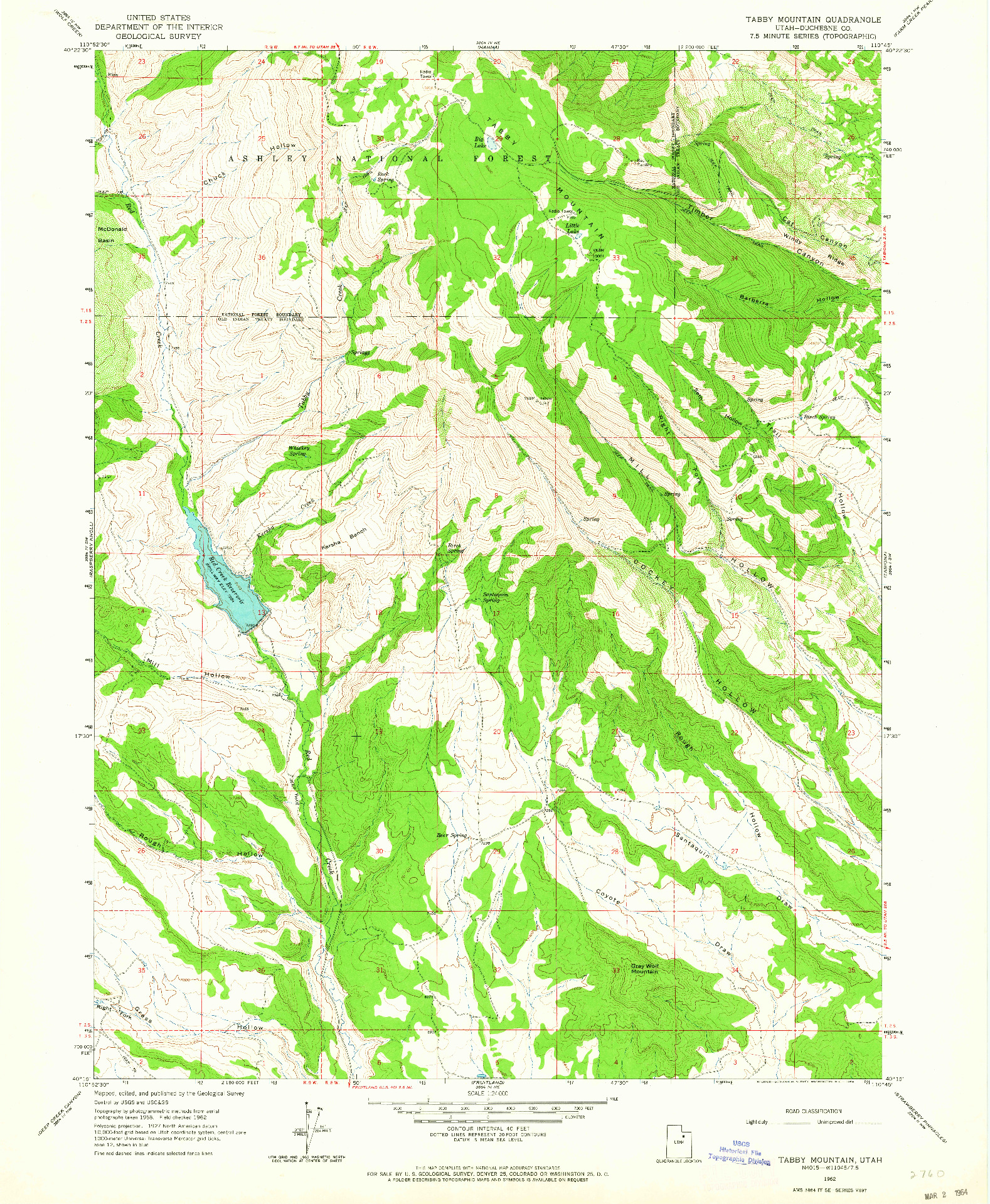 USGS 1:24000-SCALE QUADRANGLE FOR TABBY MOUNTAIN, UT 1962