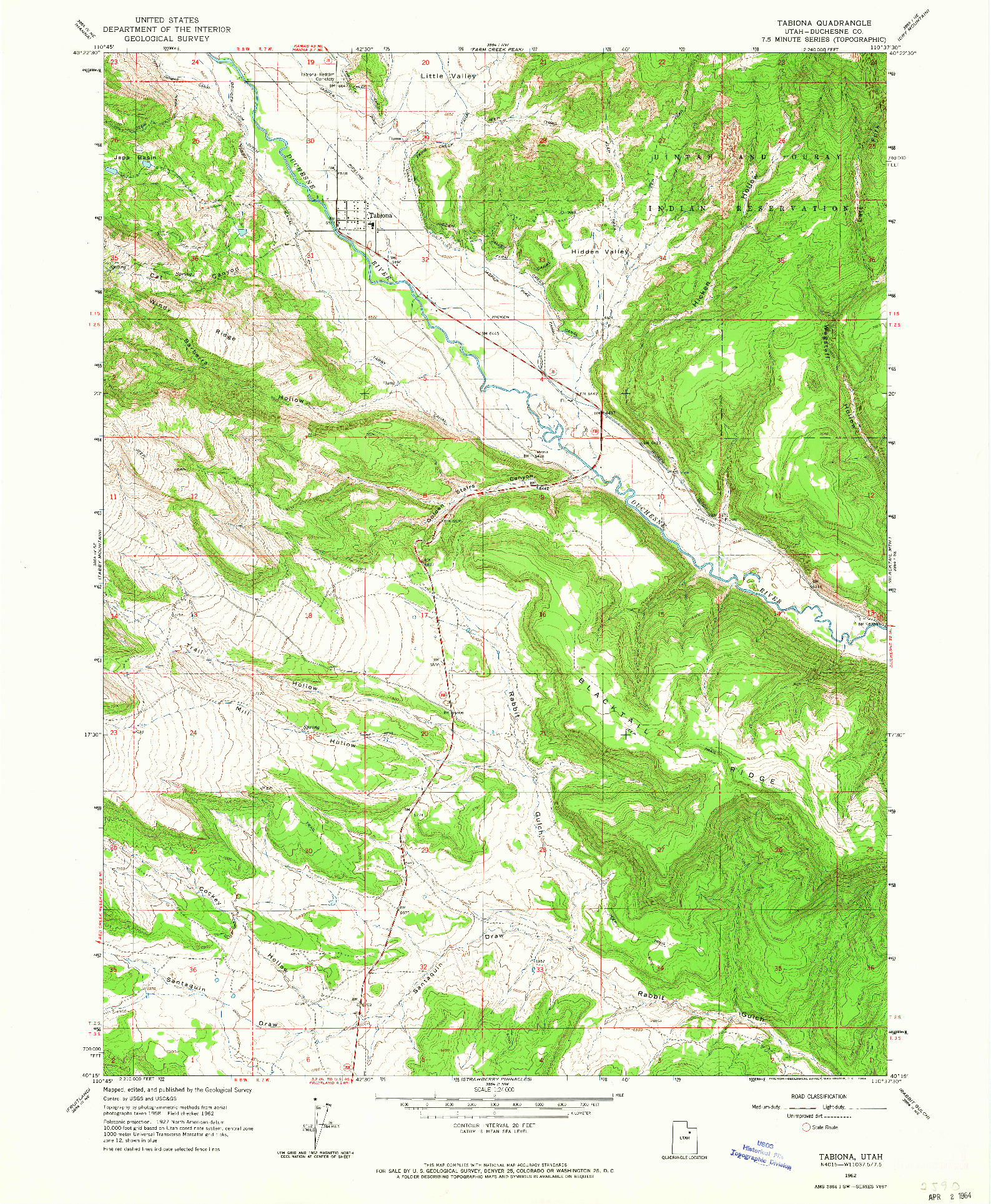 USGS 1:24000-SCALE QUADRANGLE FOR TABIONA, UT 1962