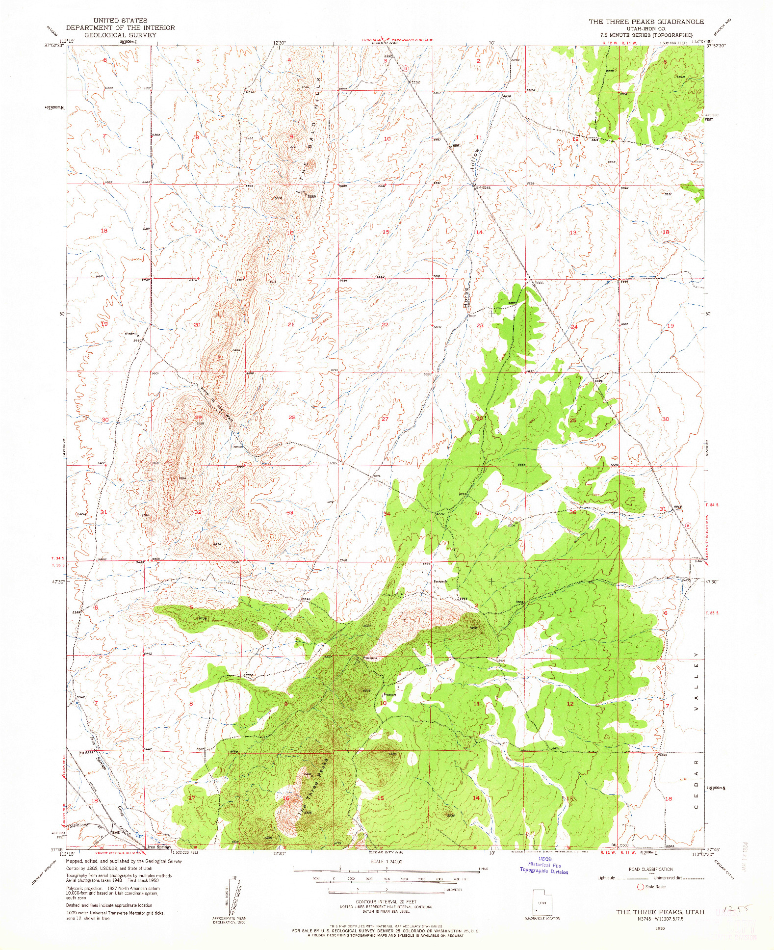 USGS 1:24000-SCALE QUADRANGLE FOR THE THREE PEAKS, UT 1950