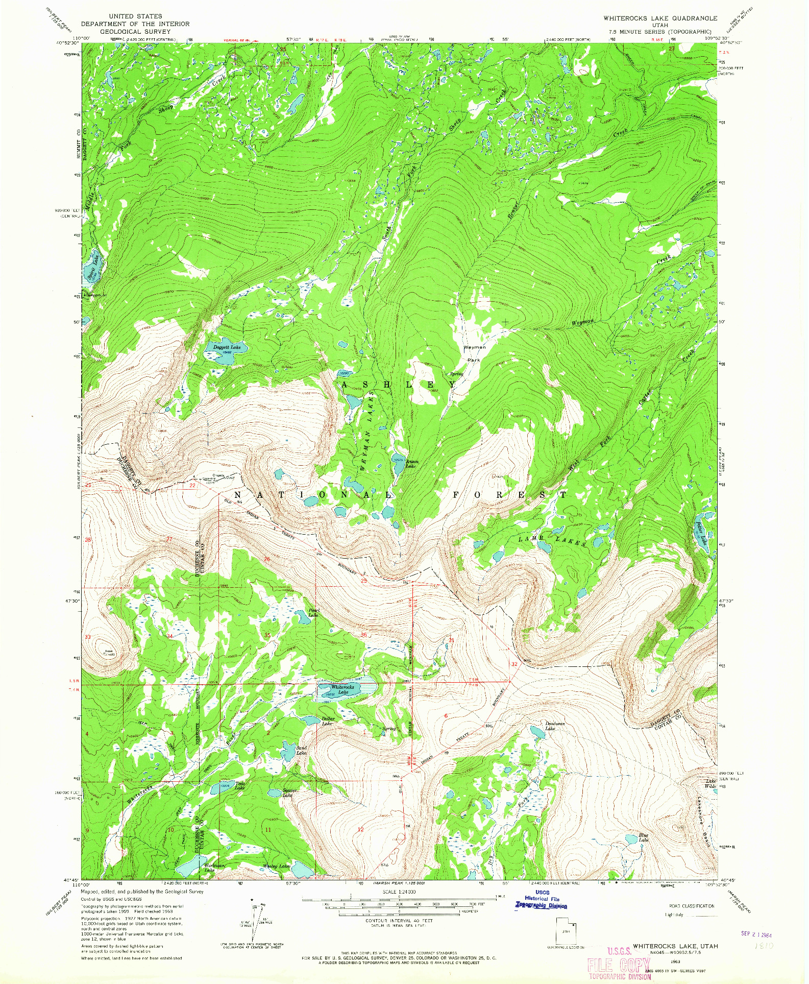 USGS 1:24000-SCALE QUADRANGLE FOR WHITEROCKS LAKE, UT 1963