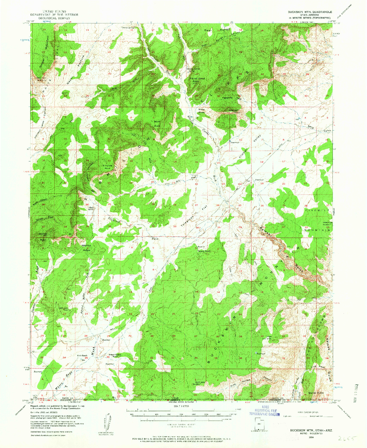 USGS 1:62500-SCALE QUADRANGLE FOR BUCKSKIN MTN, UT 1954