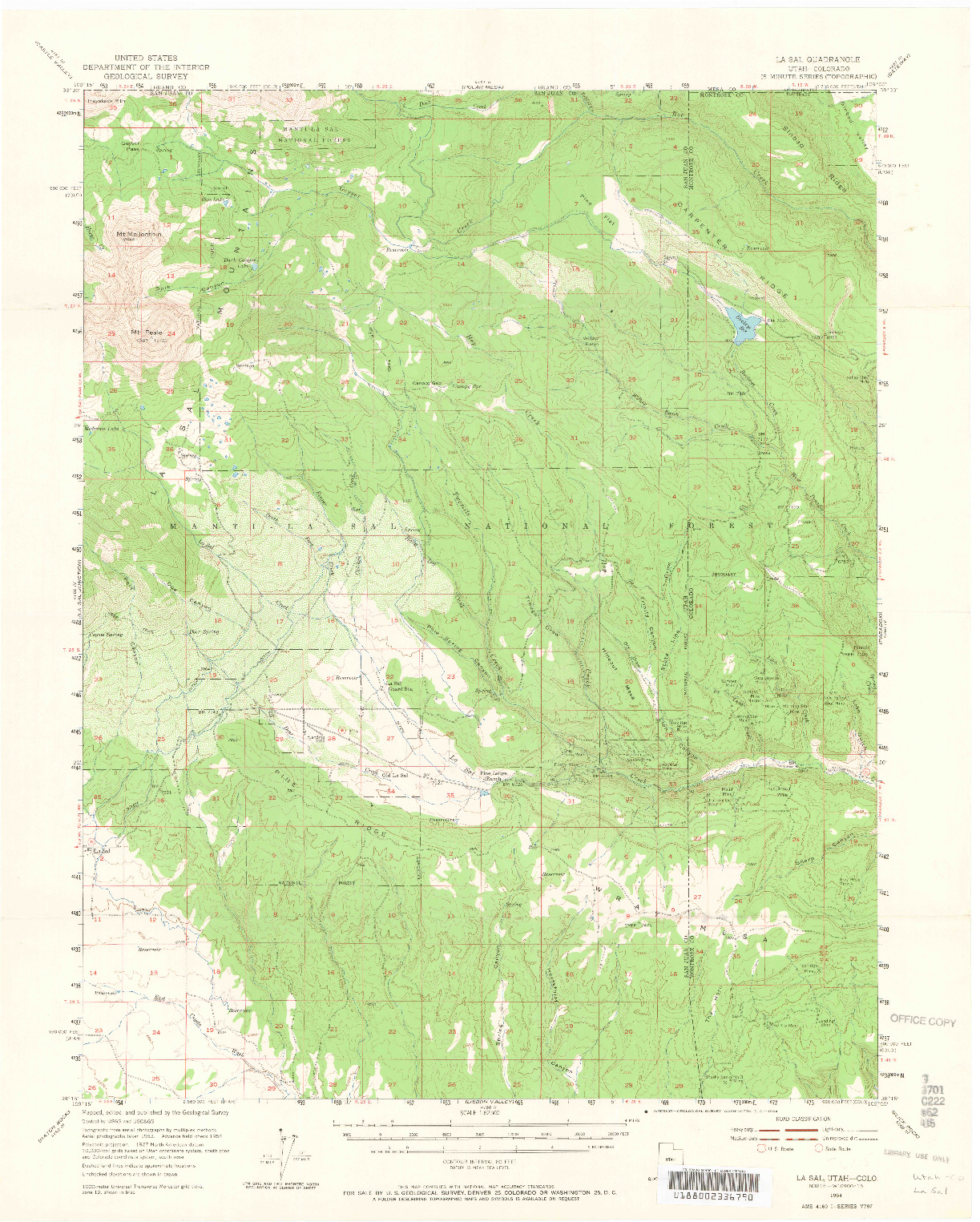 USGS 1:62500-SCALE QUADRANGLE FOR LA SAL, UT 1954