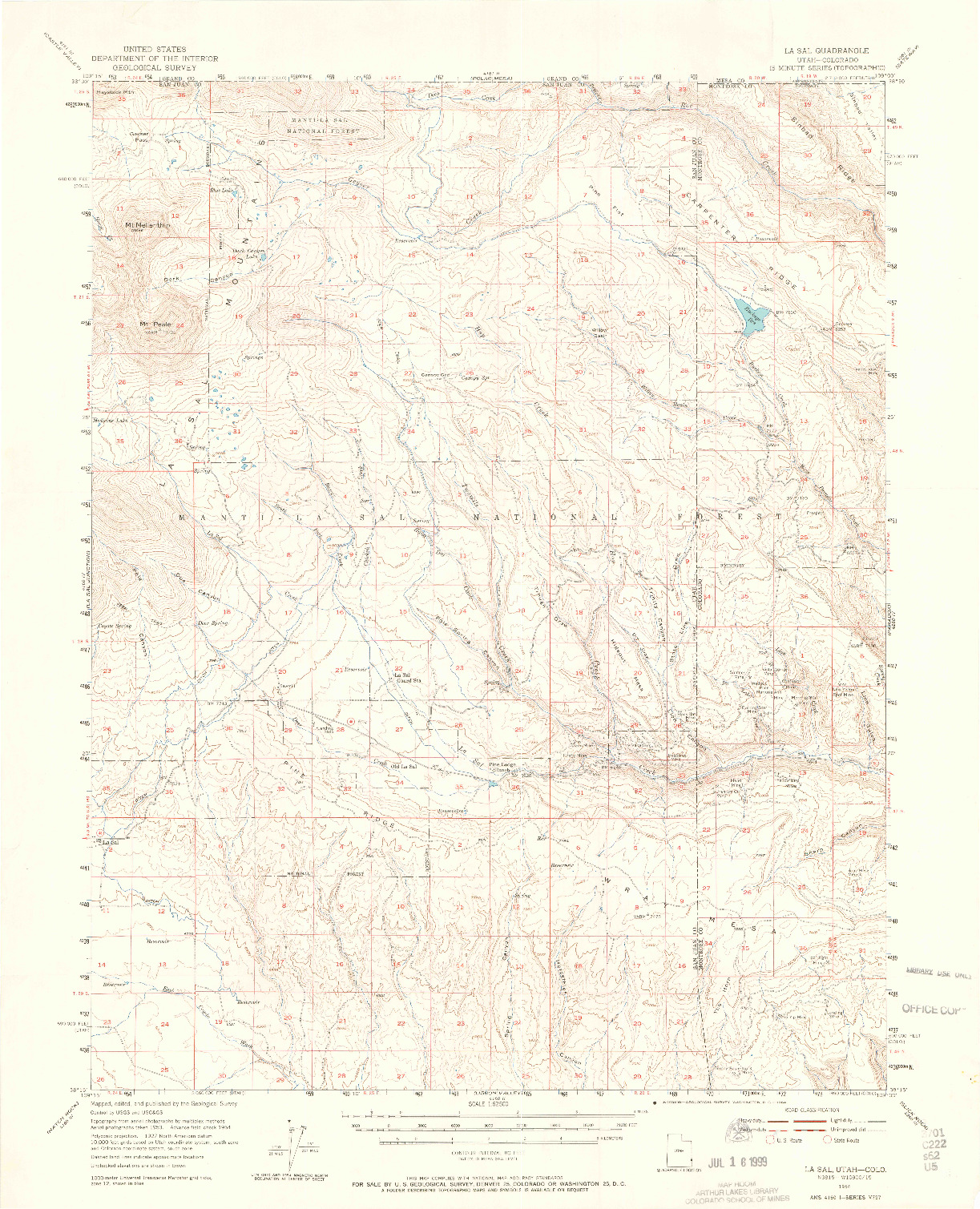 USGS 1:62500-SCALE QUADRANGLE FOR LA SAL, UT 1954