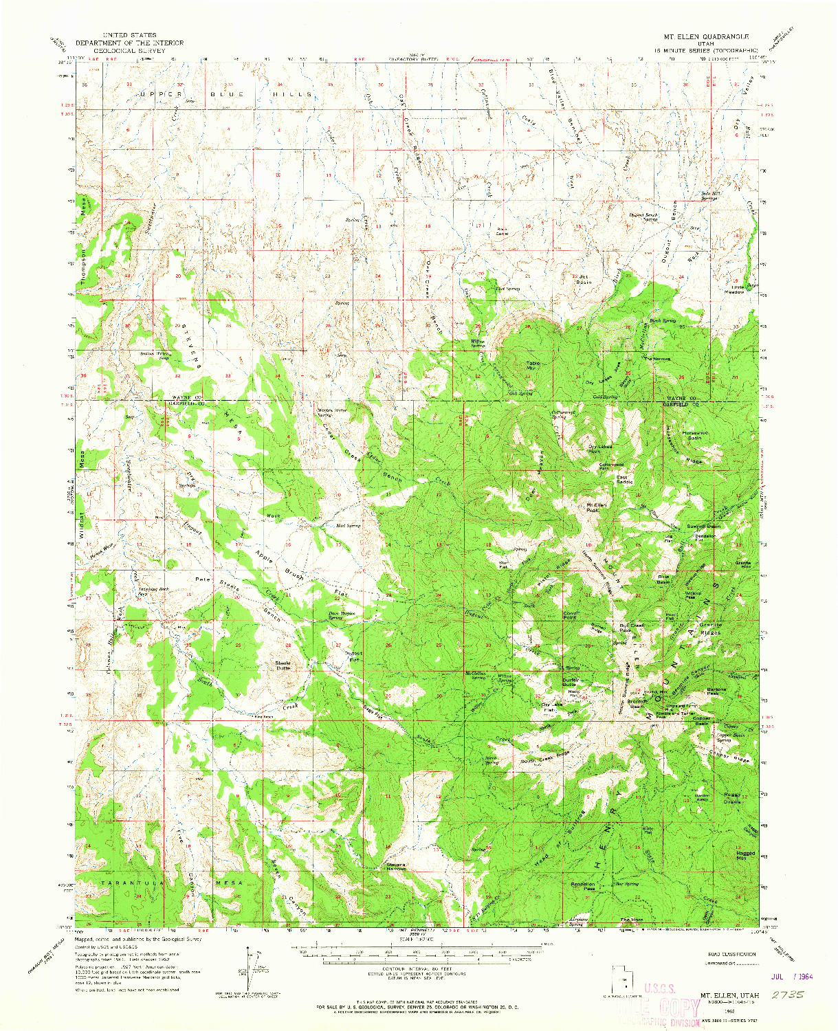 USGS 1:62500-SCALE QUADRANGLE FOR MT. ELLEN, UT 1962