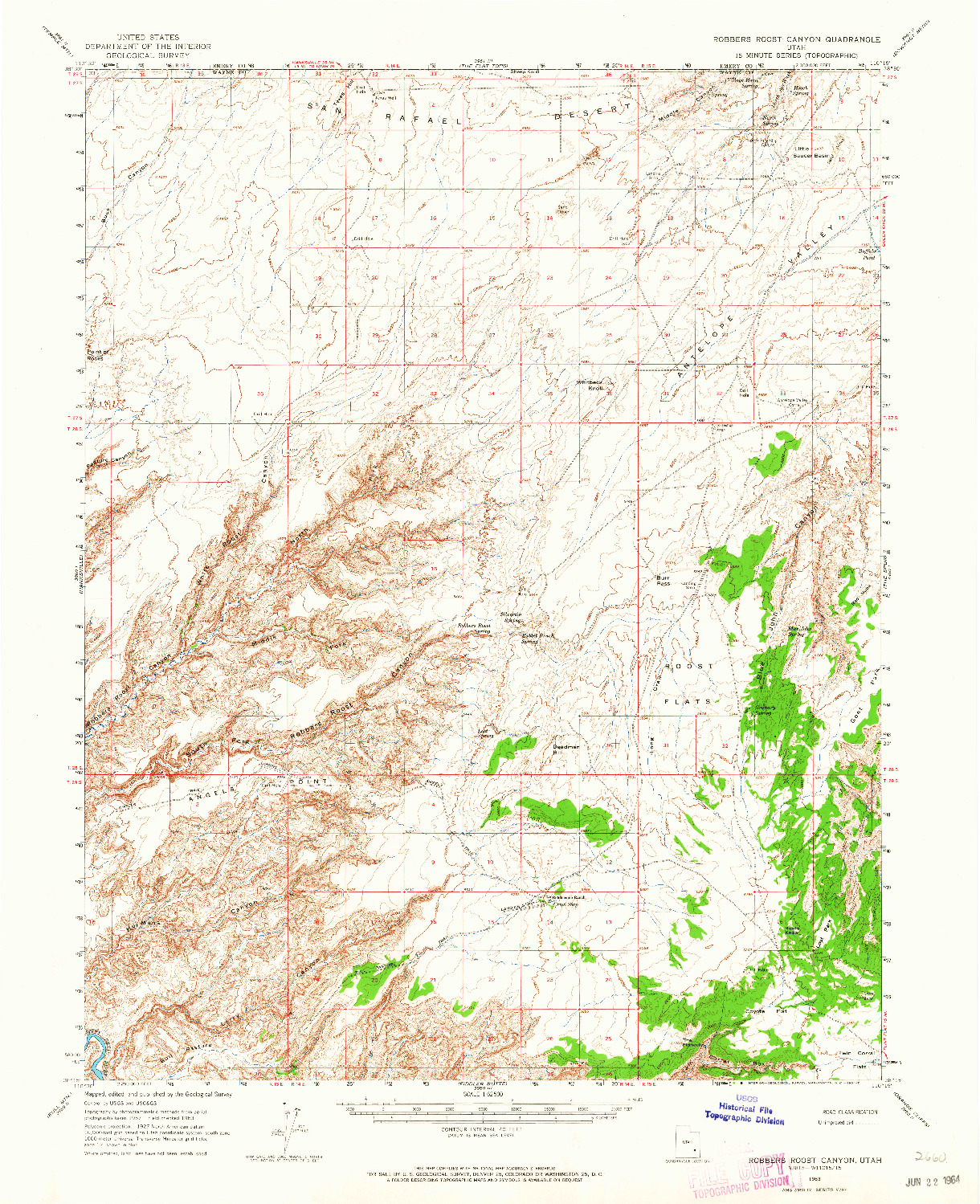 USGS 1:62500-SCALE QUADRANGLE FOR ROBBERS ROOST CANYON, UT 1963