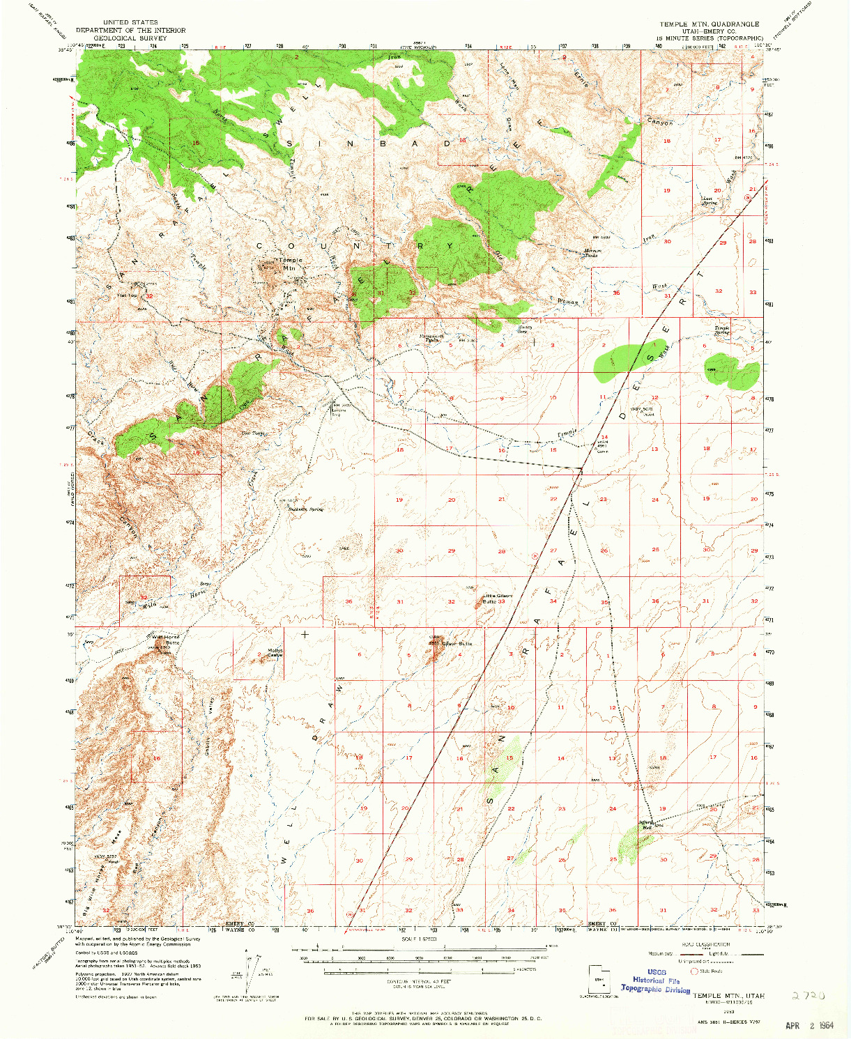 USGS 1:62500-SCALE QUADRANGLE FOR TEMPLE MTN, UT 1953