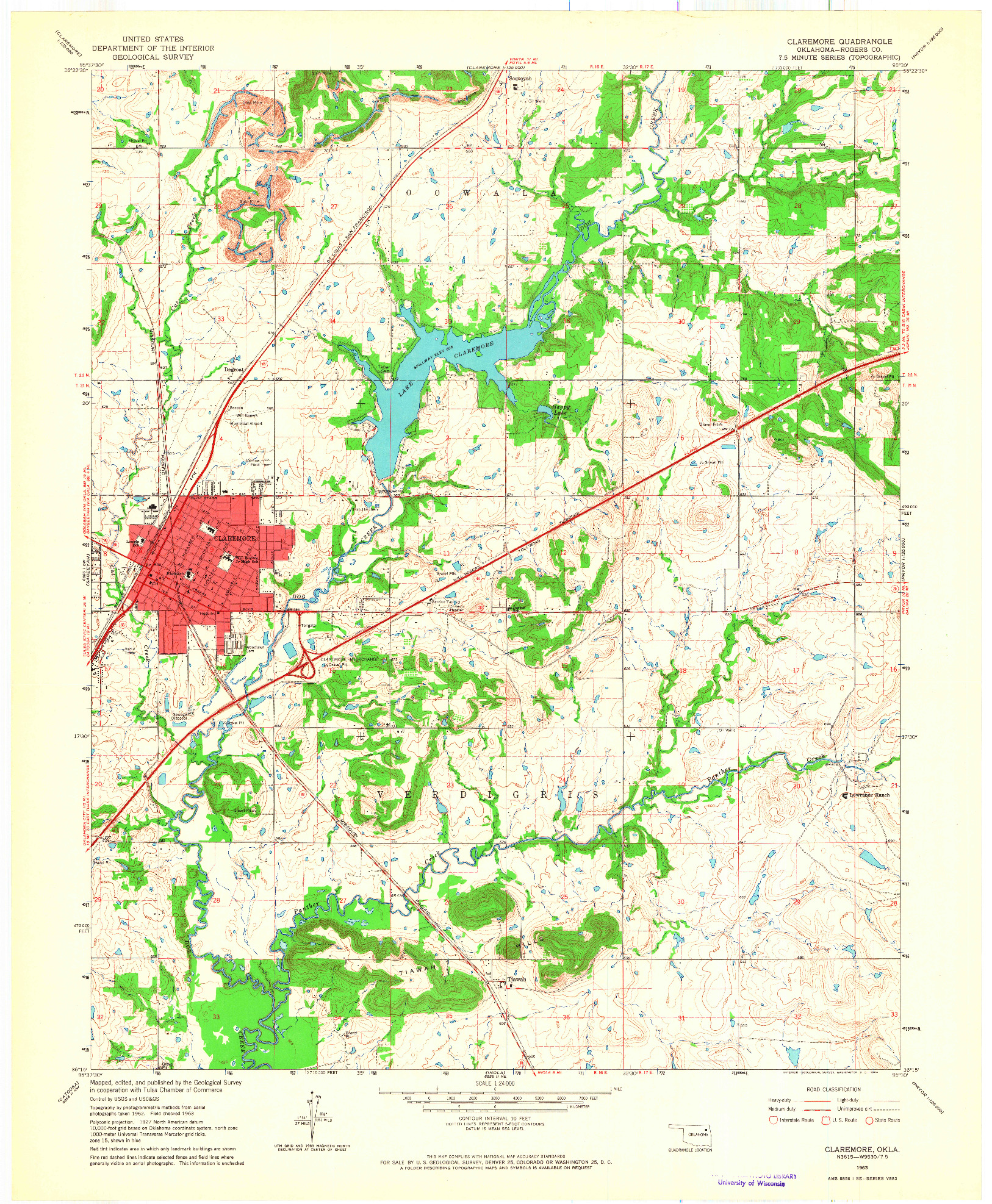 USGS 1:24000-SCALE QUADRANGLE FOR CLAREMORE, OK 1963