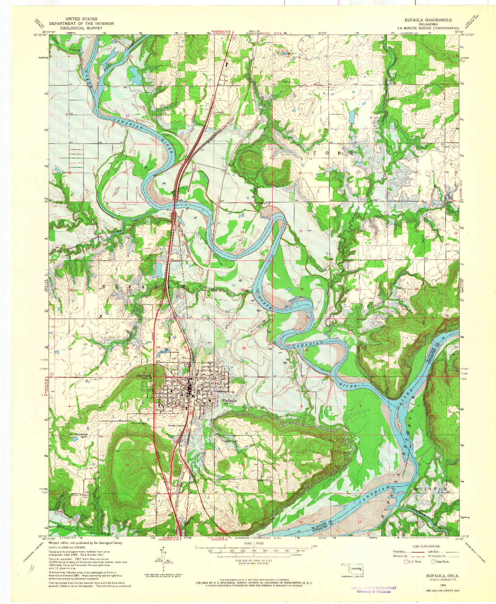 USGS 1:24000-SCALE QUADRANGLE FOR EUFAULA, OK 1963