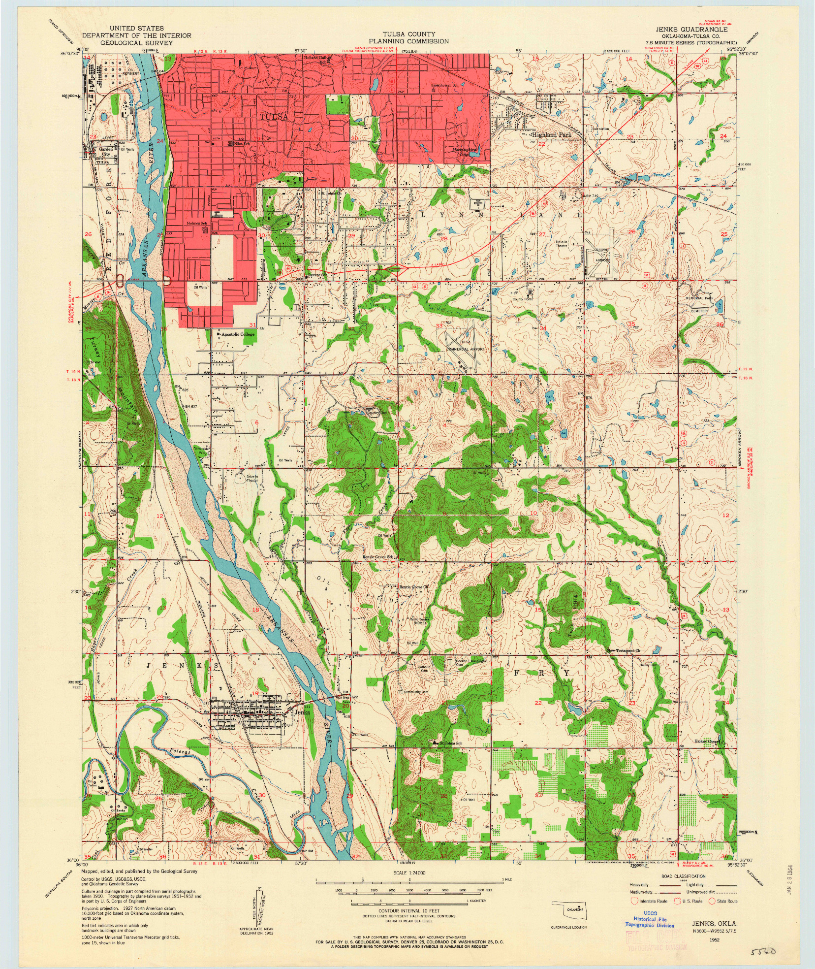 USGS 1:24000-SCALE QUADRANGLE FOR JENKS, OK 1952