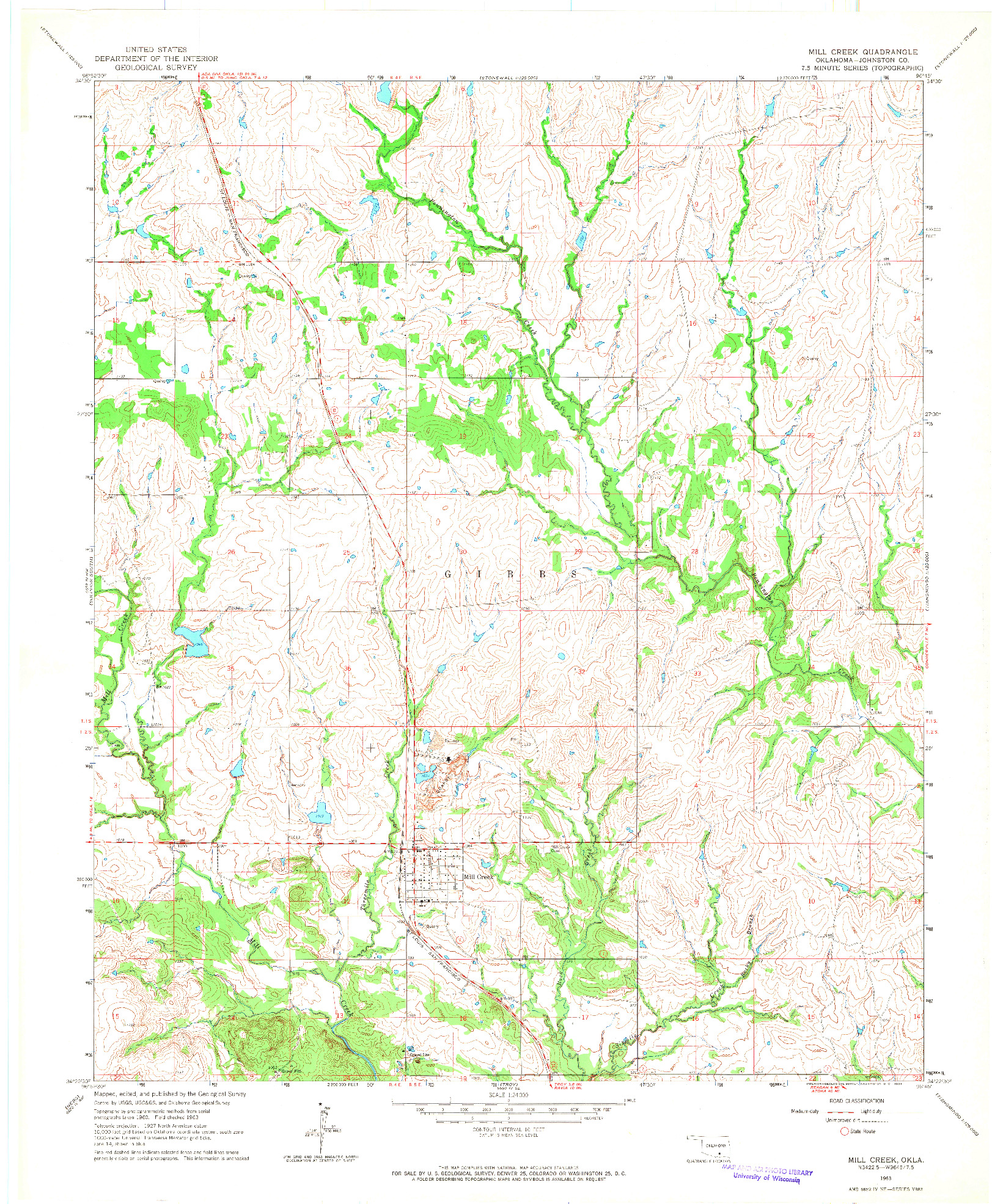 USGS 1:24000-SCALE QUADRANGLE FOR MILL CREEK, OK 1963