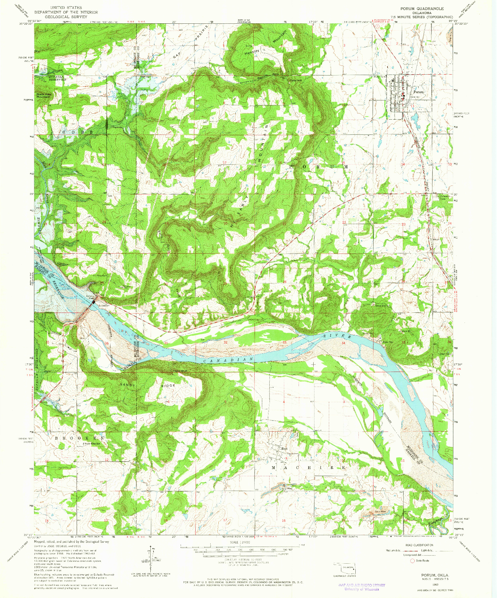 USGS 1:24000-SCALE QUADRANGLE FOR PORUM, OK 1963