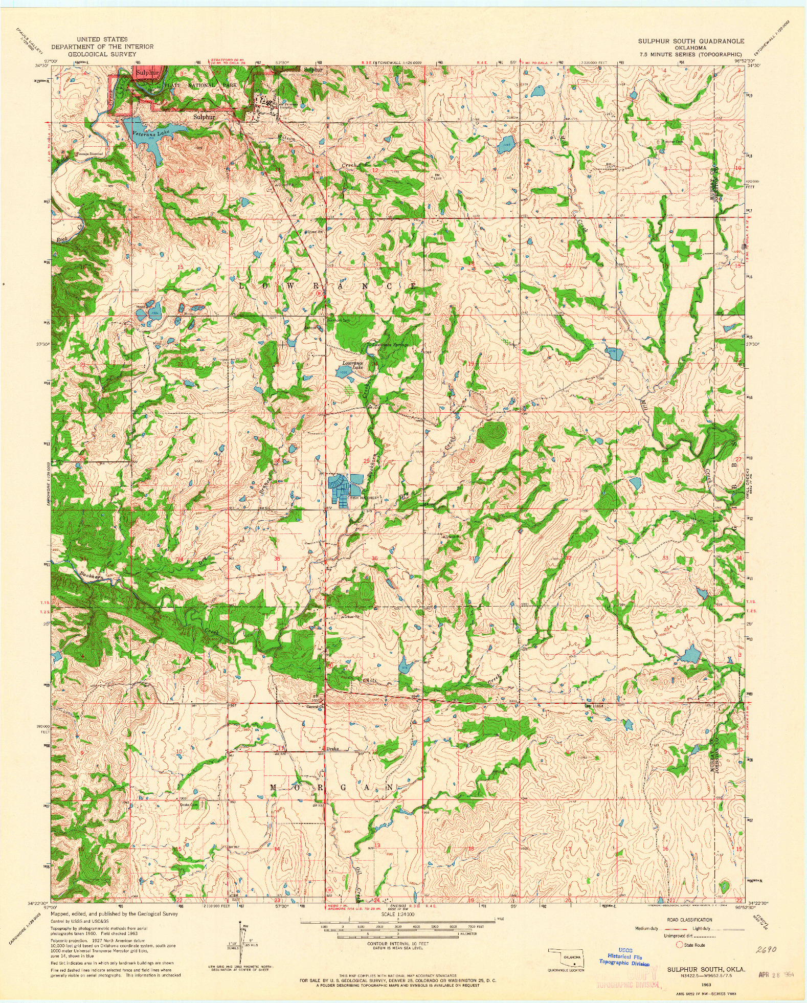 USGS 1:24000-SCALE QUADRANGLE FOR SULPHUR SOUTH, OK 1963