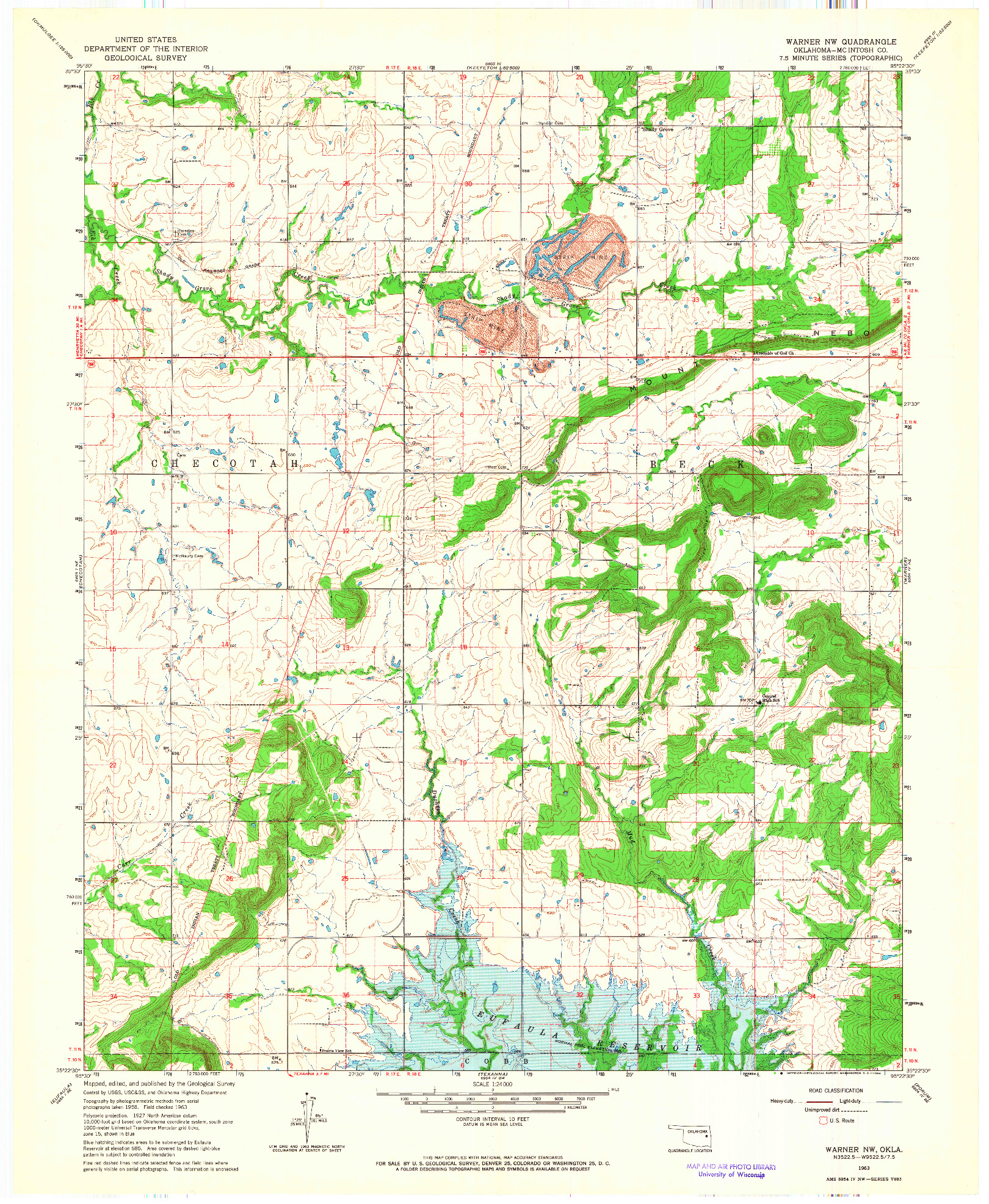 USGS 1:24000-SCALE QUADRANGLE FOR WARNER NW, OK 1963