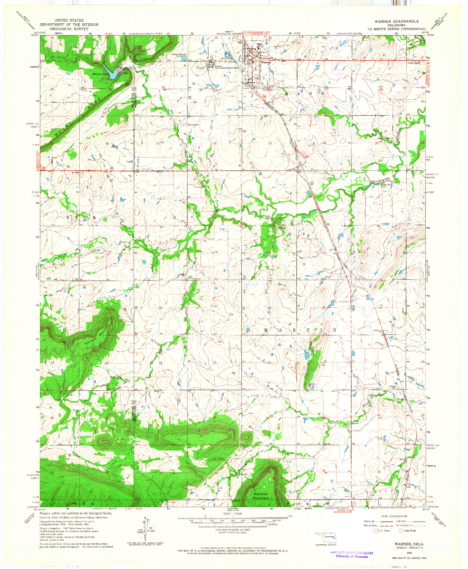 USGS 1:24000-SCALE QUADRANGLE FOR WARNER, OK 1963