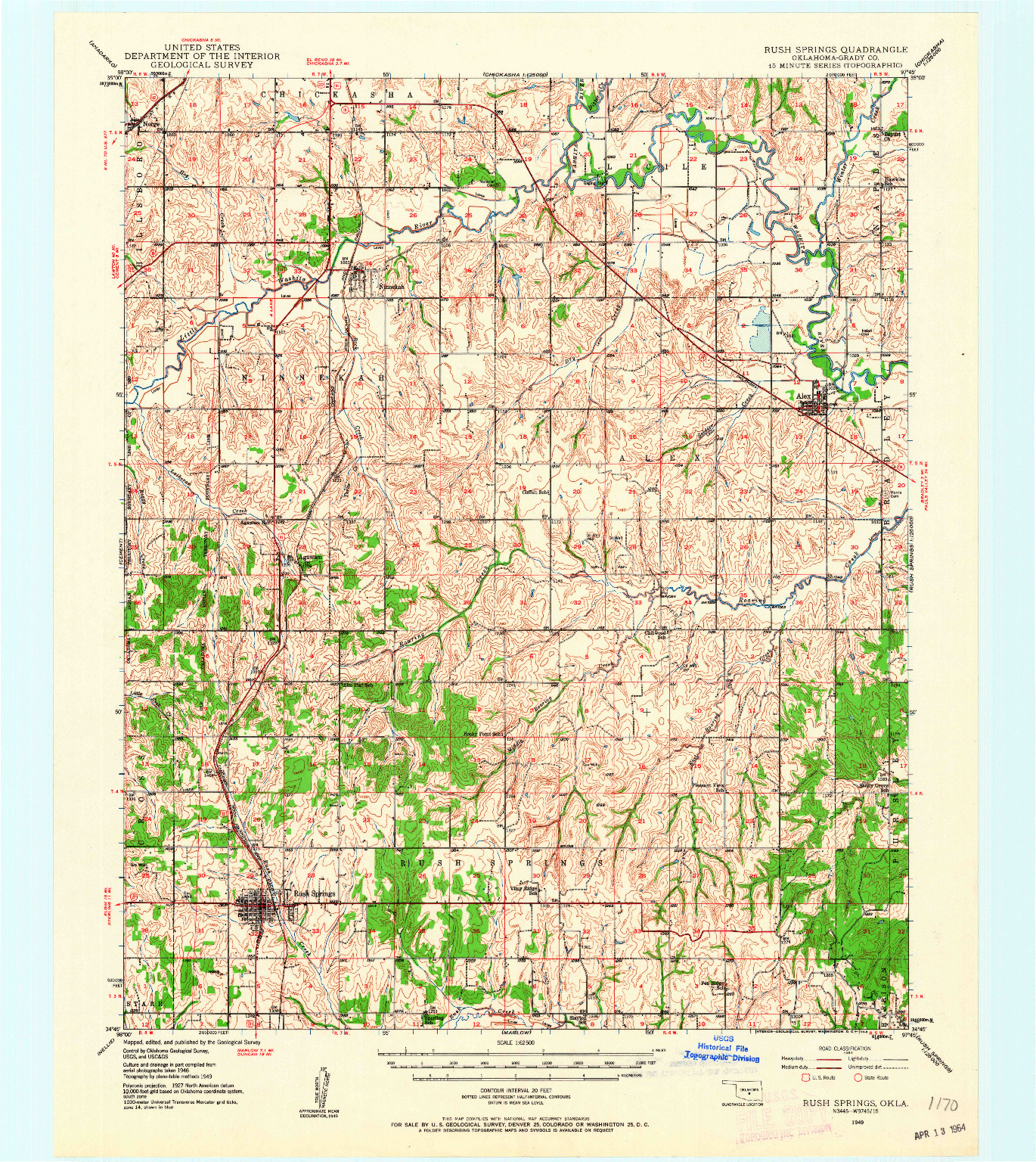 USGS 1:62500-SCALE QUADRANGLE FOR RUSH SPRINGS, OK 1949