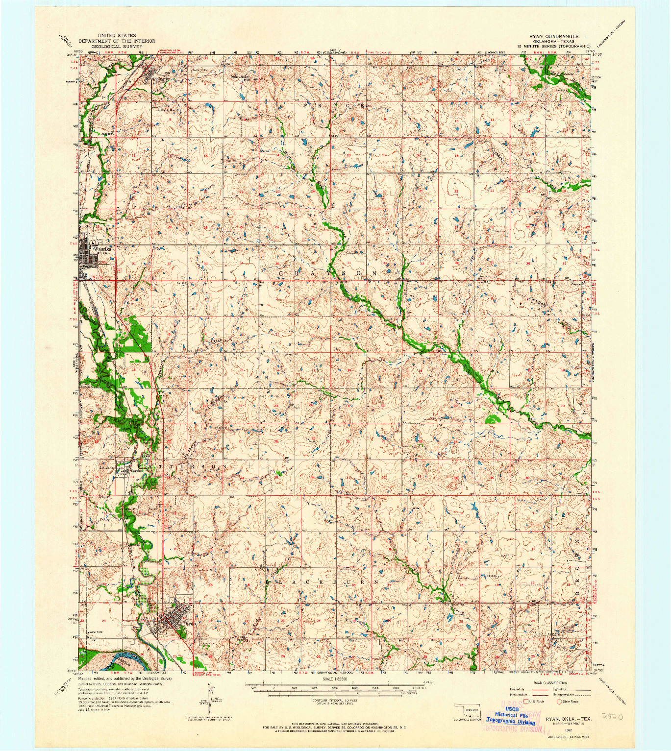 USGS 1:62500-SCALE QUADRANGLE FOR RYAN, OK 1962