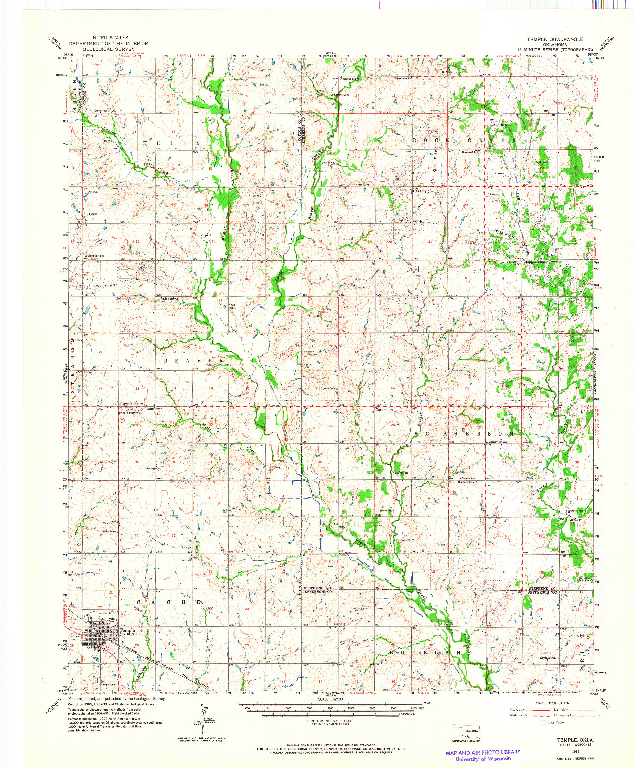 USGS 1:62500-SCALE QUADRANGLE FOR TEMPLE, OK 1962