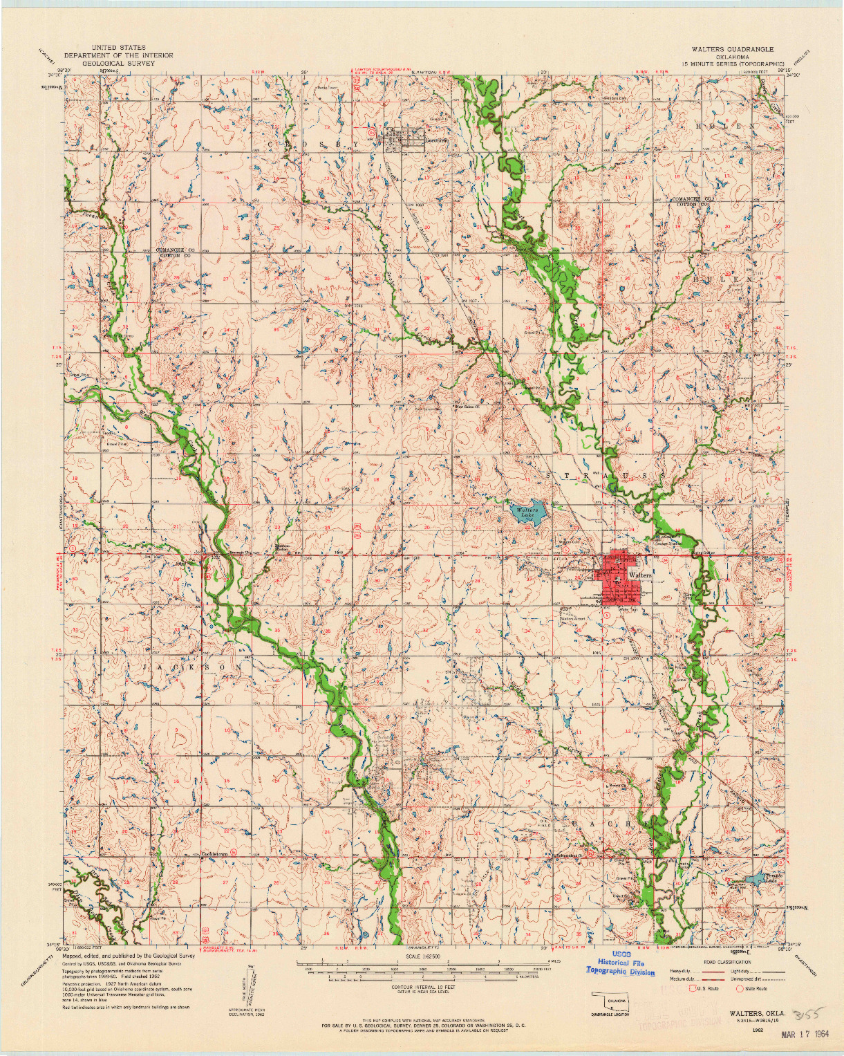 USGS 1:62500-SCALE QUADRANGLE FOR WALTERS, OK 1962