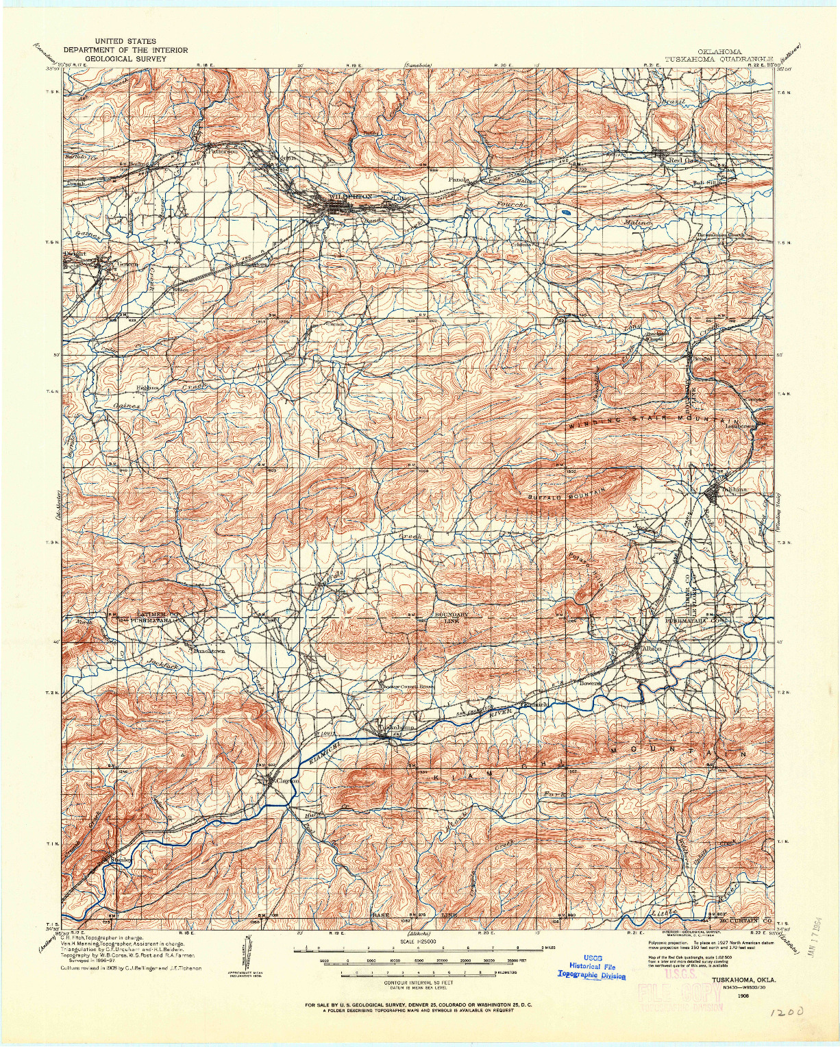 USGS 1:125000-SCALE QUADRANGLE FOR TUSKAHOMA, OK 1908