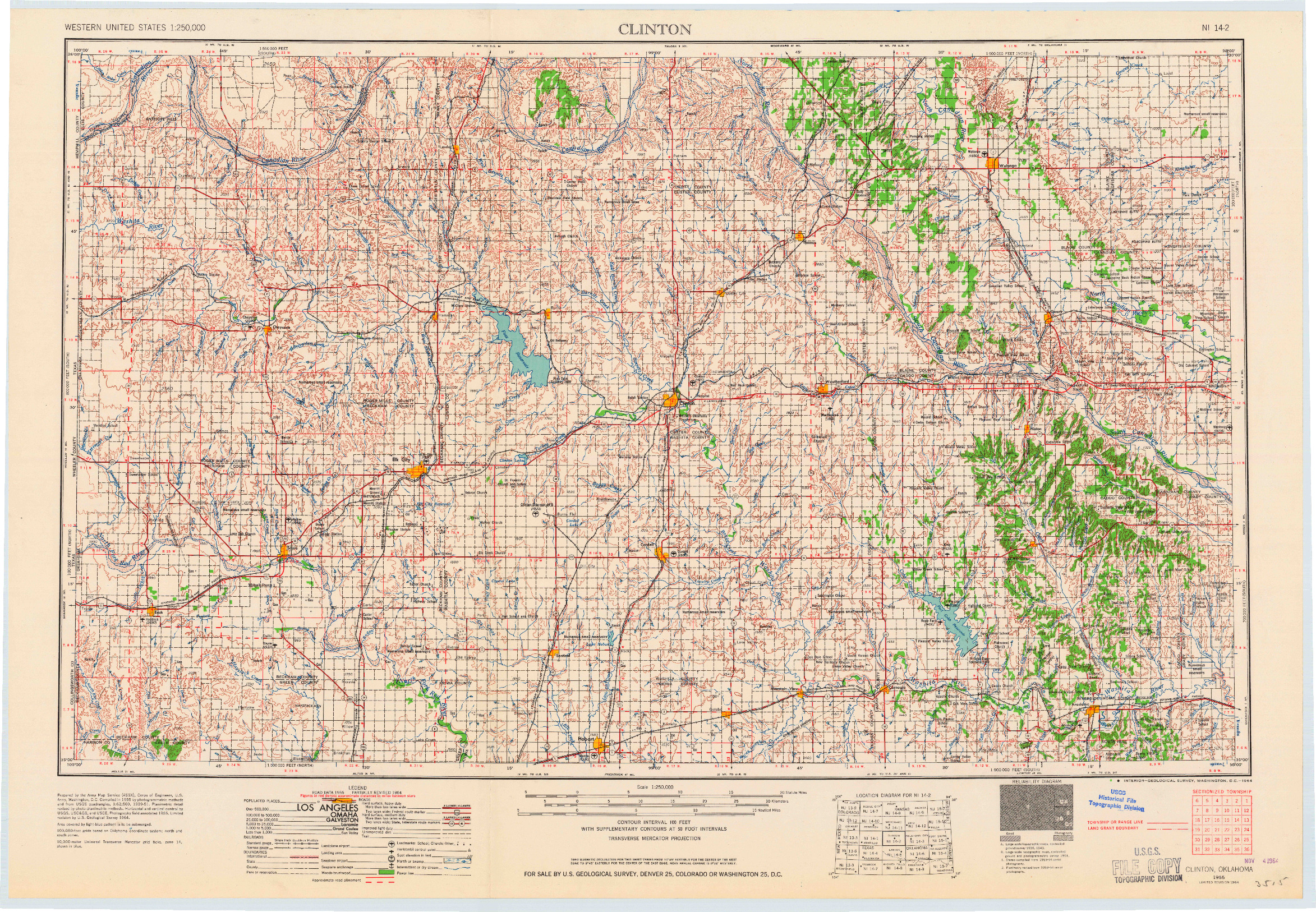 USGS 1:250000-SCALE QUADRANGLE FOR CLINTON, OK 1955