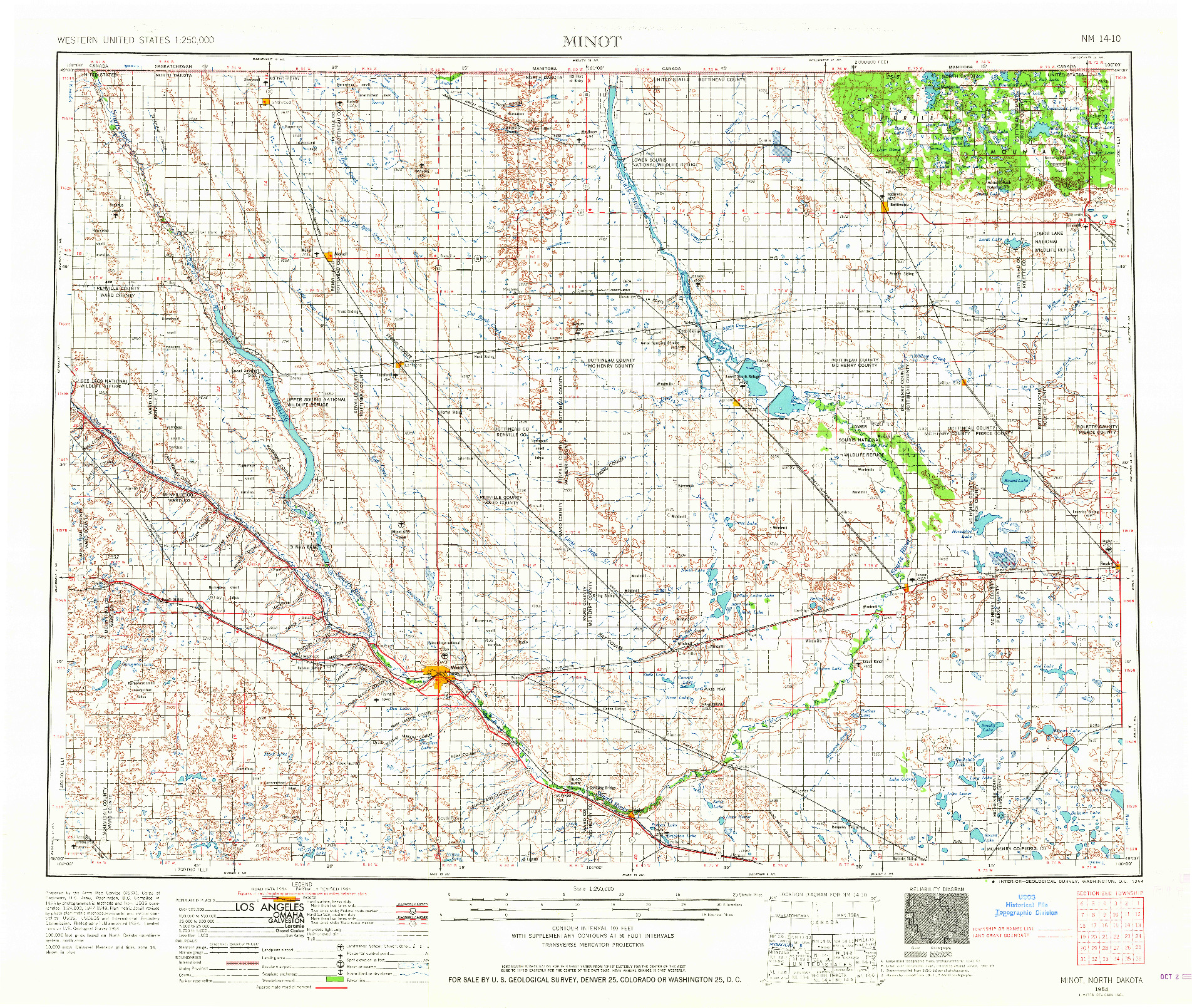 USGS 1:250000-SCALE QUADRANGLE FOR MINOT, ND 1954