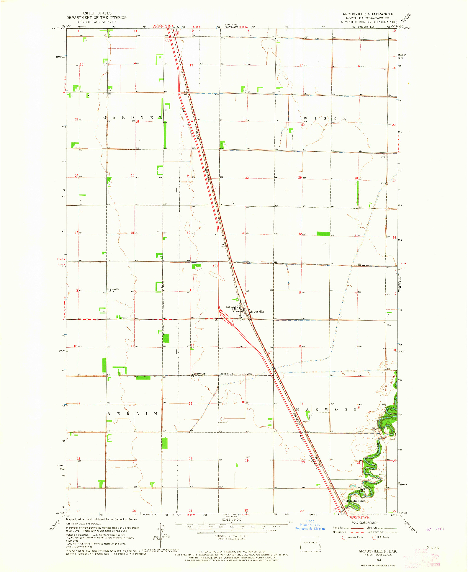 USGS 1:24000-SCALE QUADRANGLE FOR ARGUSVILLE, ND 1963