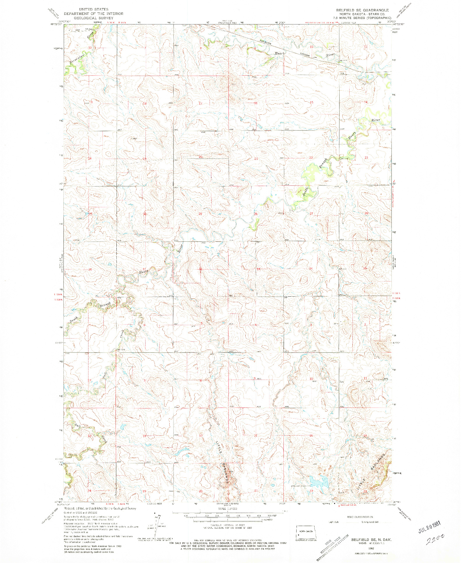 USGS 1:24000-SCALE QUADRANGLE FOR BELFIELD SE, ND 1962