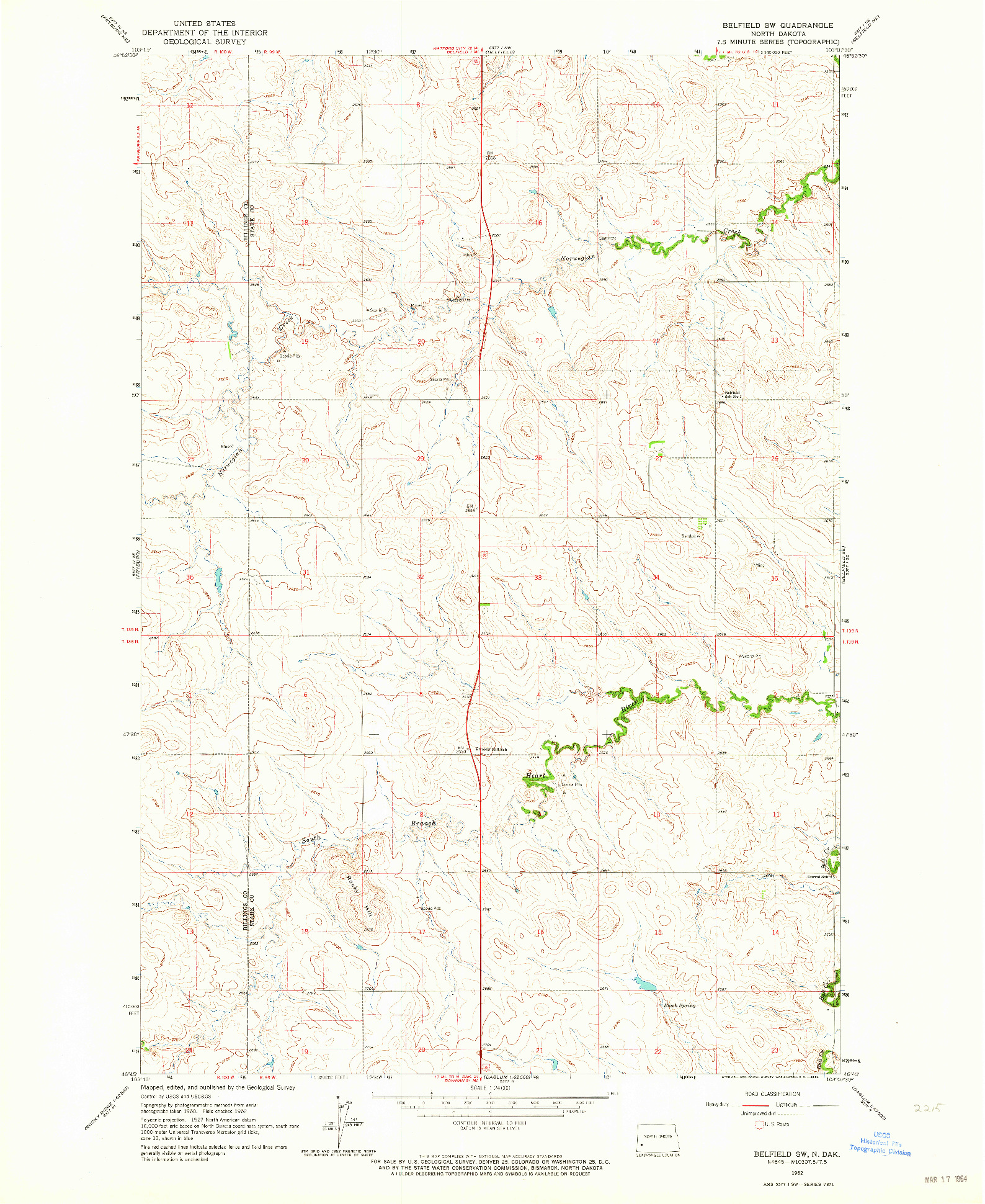 USGS 1:24000-SCALE QUADRANGLE FOR BELFIELD SW, ND 1962