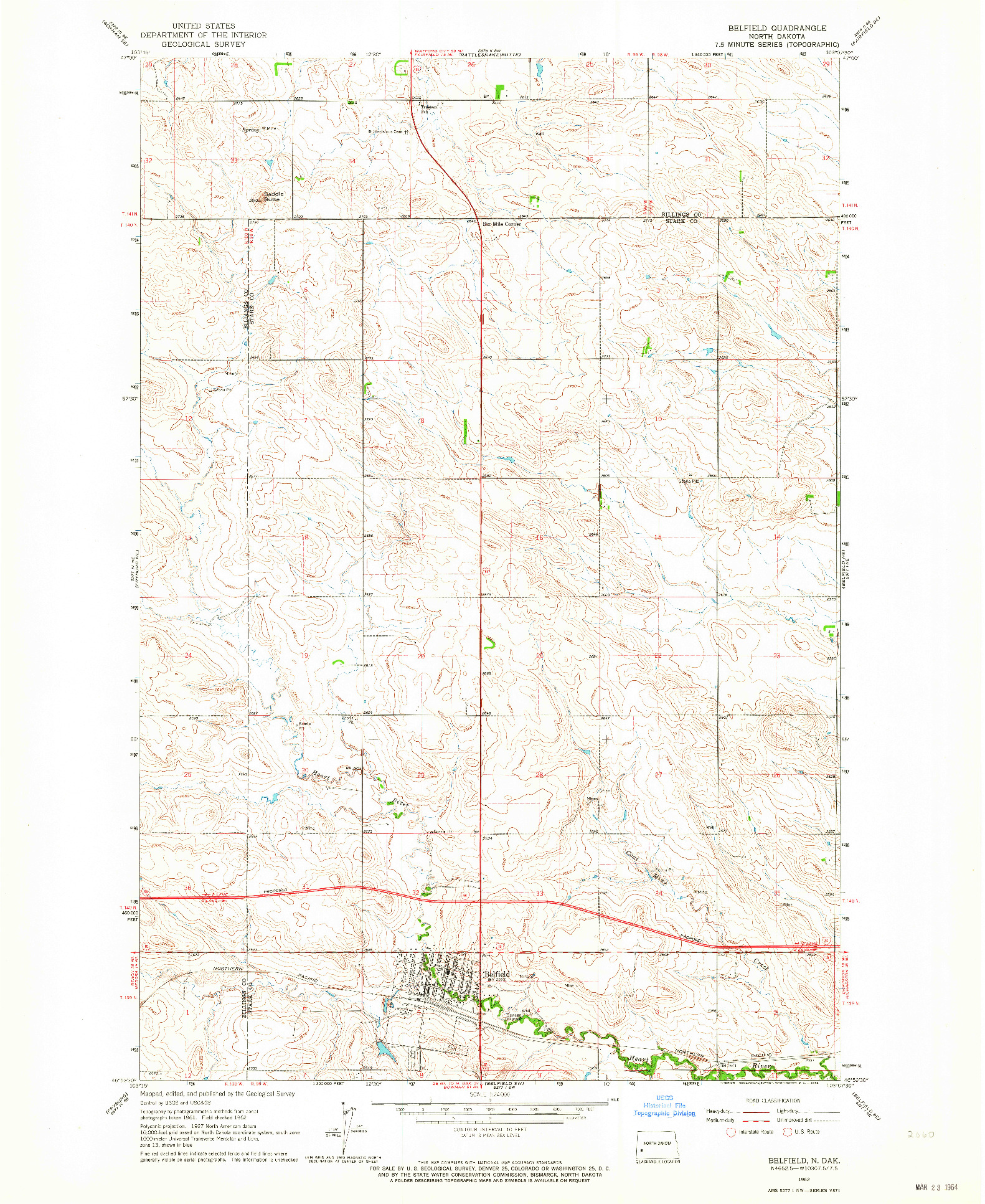 USGS 1:24000-SCALE QUADRANGLE FOR BELFIELD, ND 1962