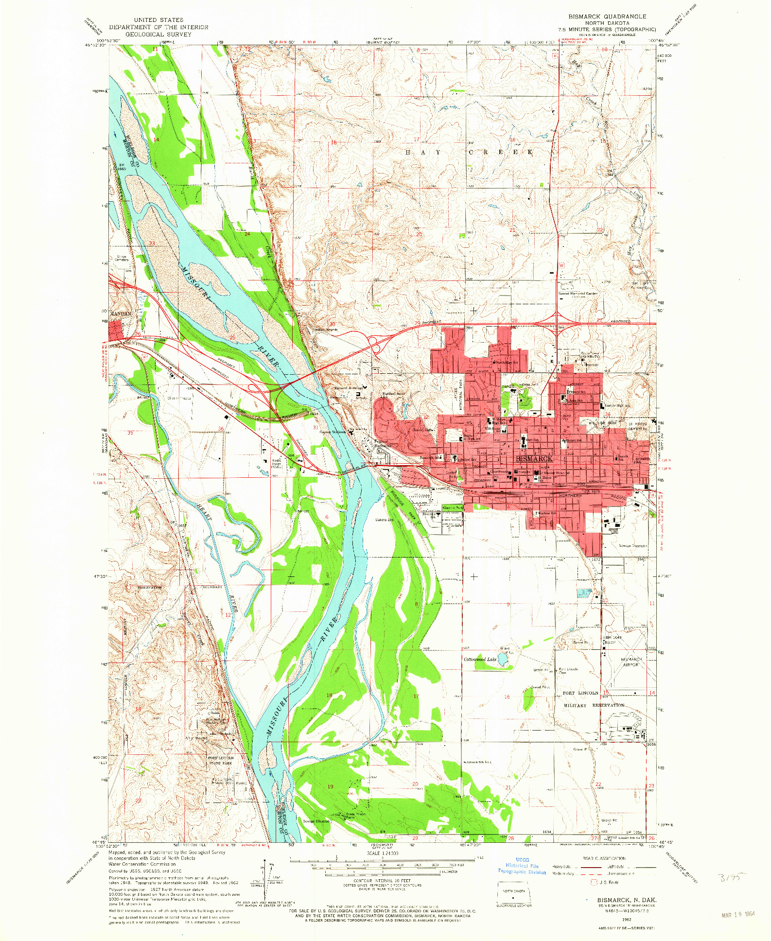 USGS 1:24000-SCALE QUADRANGLE FOR BISMARCK, ND 1962