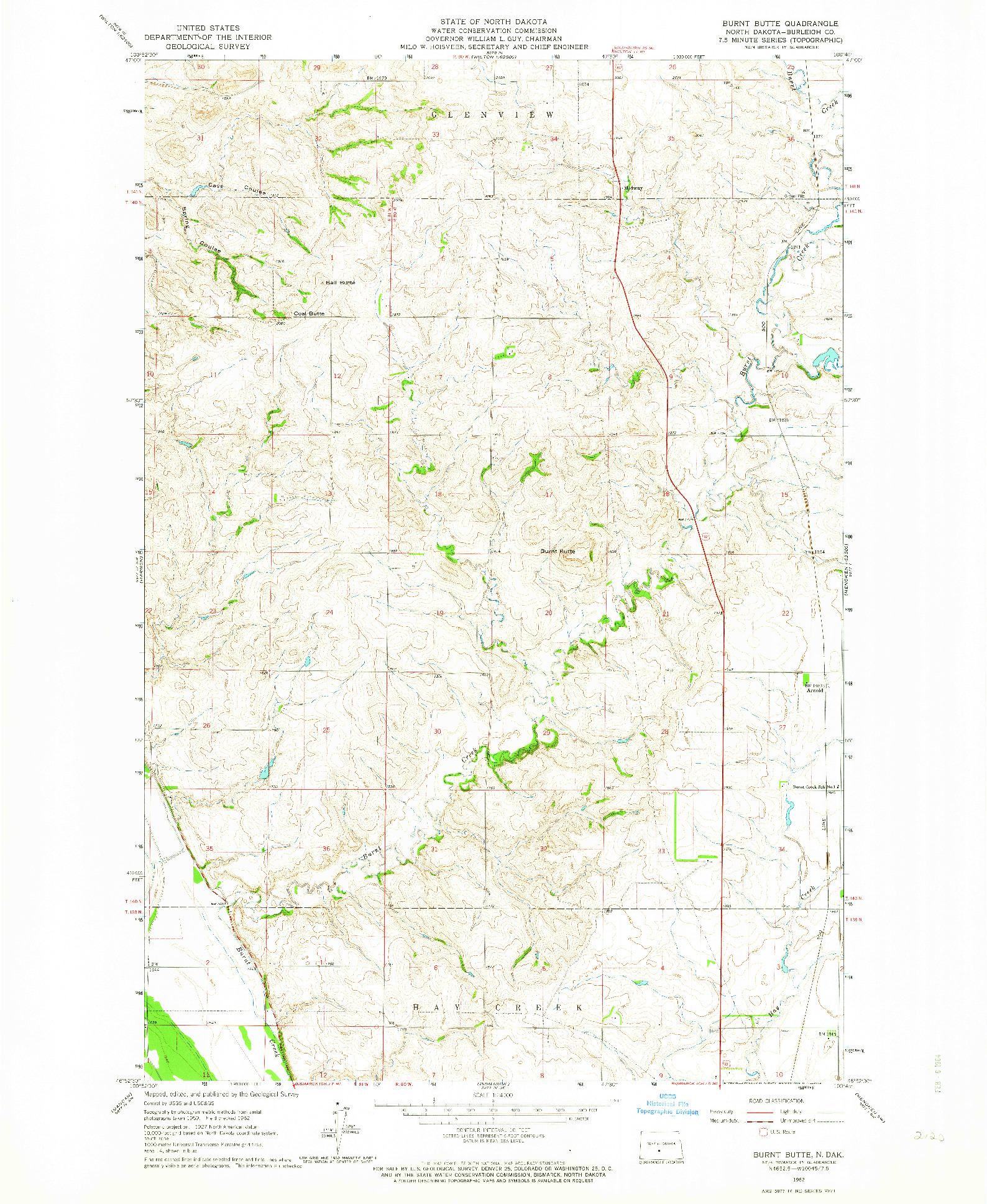 USGS 1:24000-SCALE QUADRANGLE FOR BURNT BUTTE, ND 1962