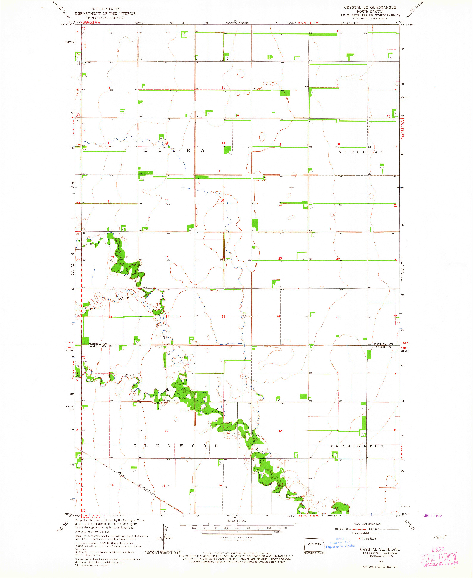 USGS 1:24000-SCALE QUADRANGLE FOR CRYSTAL SE, ND 1963