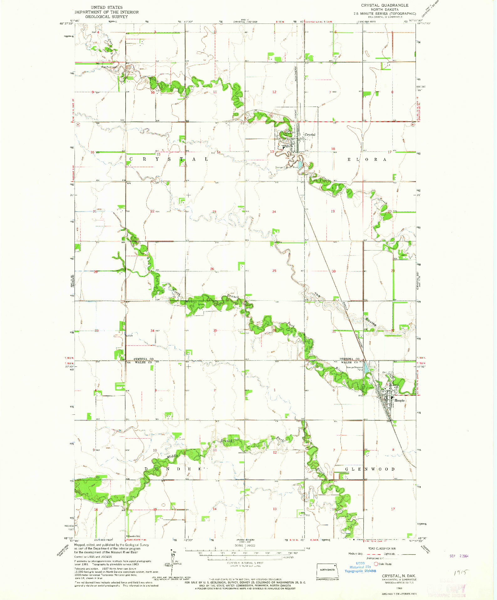 USGS 1:24000-SCALE QUADRANGLE FOR CRYSTAL, ND 1963