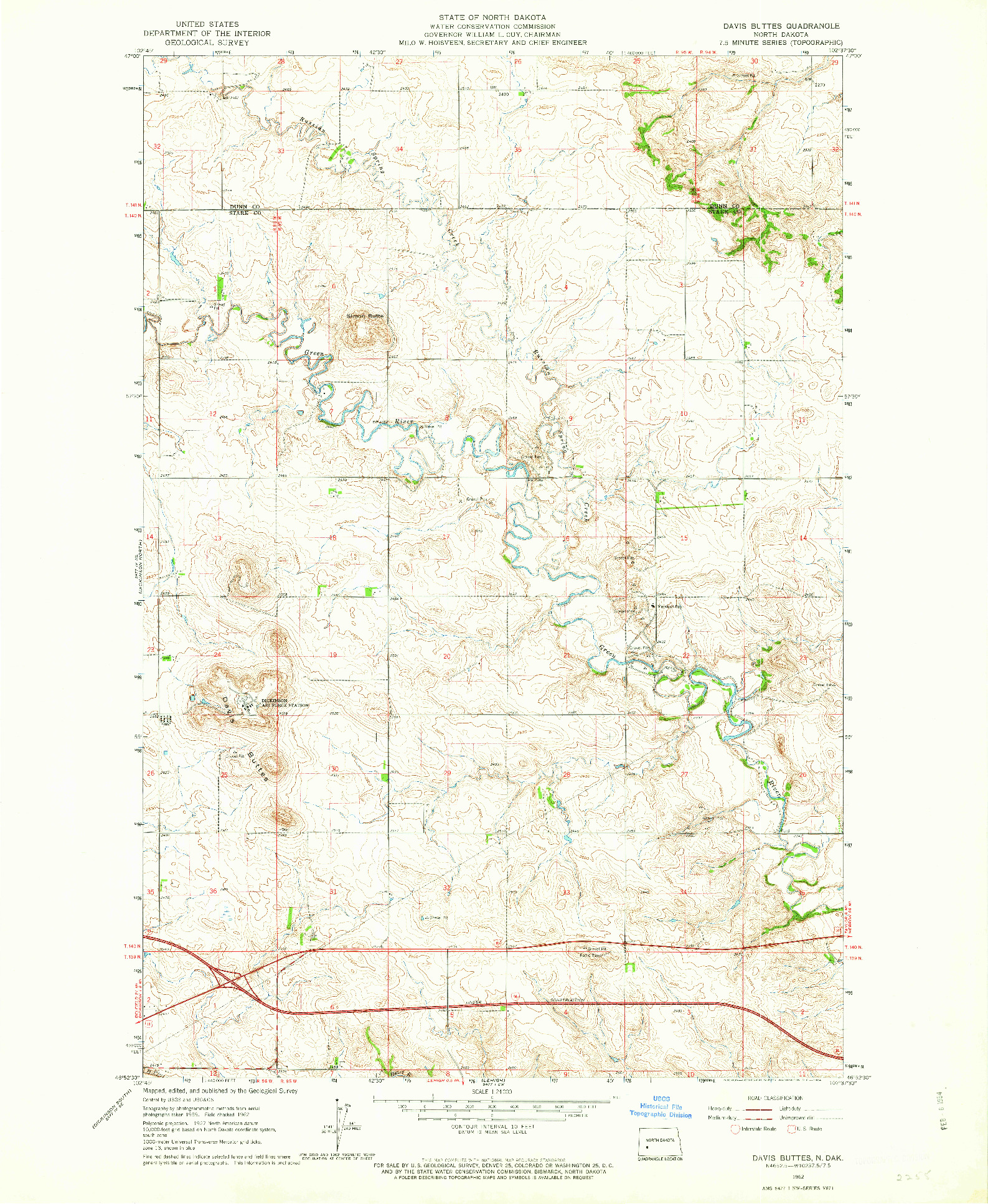 USGS 1:24000-SCALE QUADRANGLE FOR DAVIS BUTTES, ND 1962