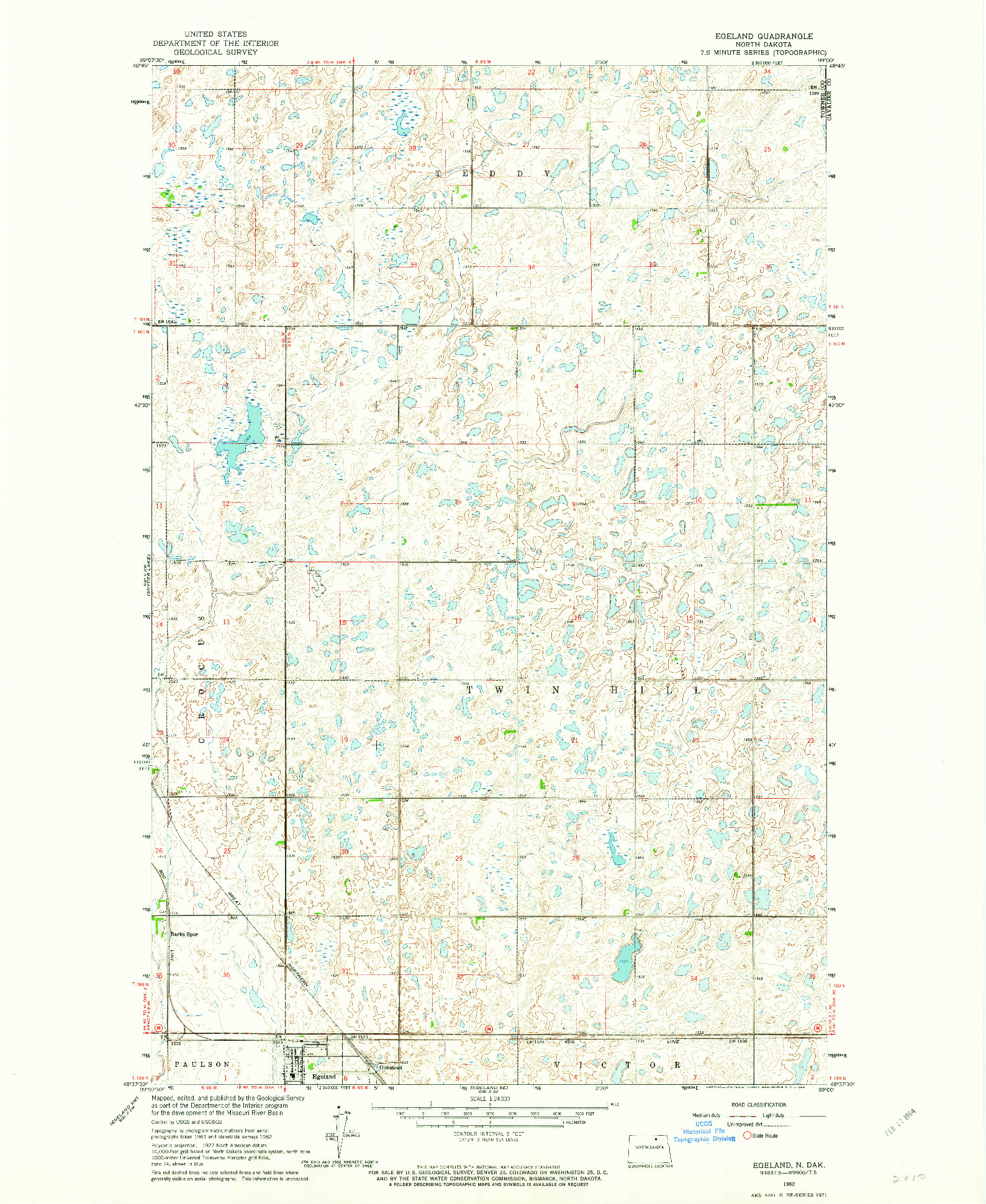 USGS 1:24000-SCALE QUADRANGLE FOR EGELAND, ND 1962