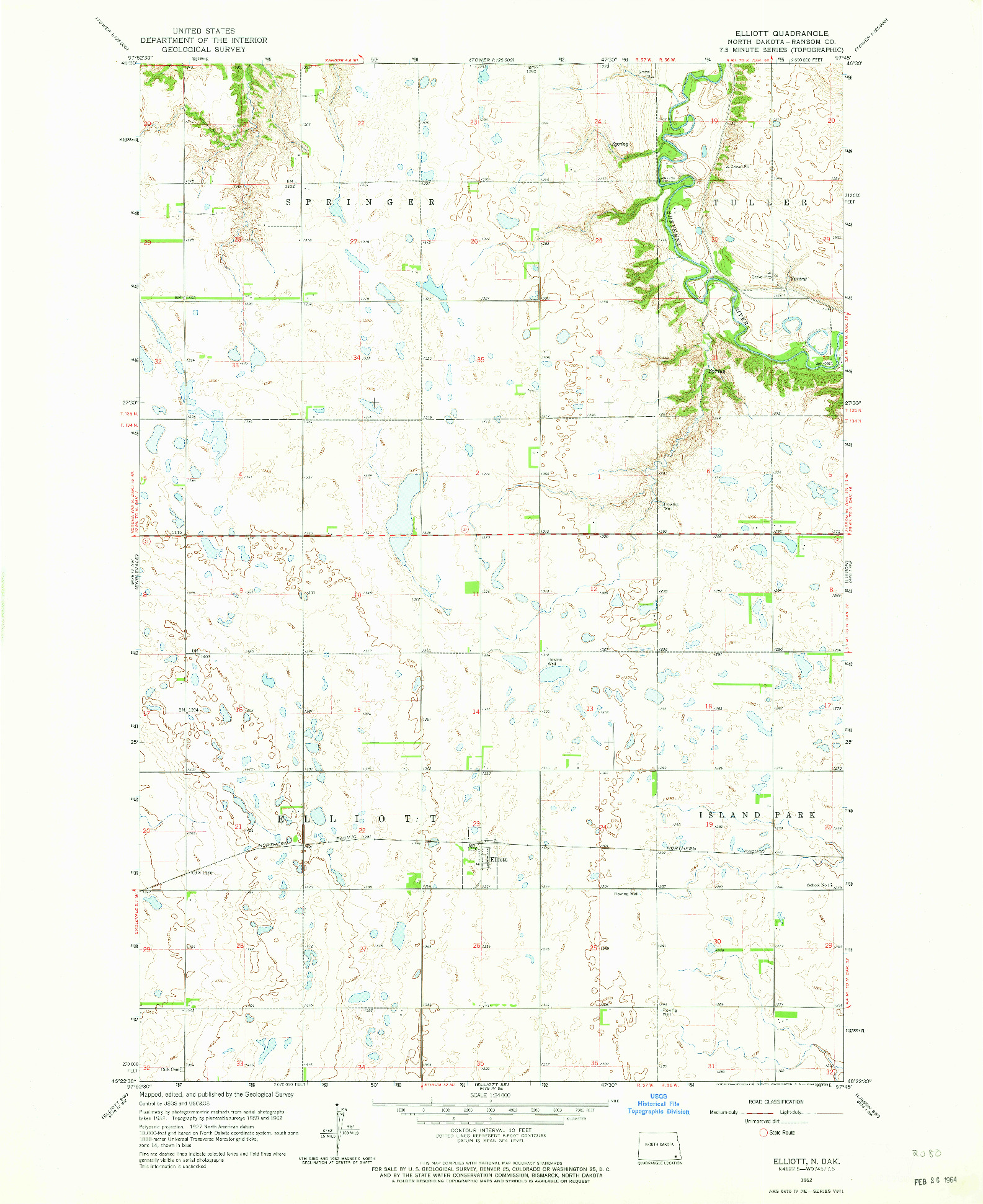 USGS 1:24000-SCALE QUADRANGLE FOR ELLIOTT, ND 1962