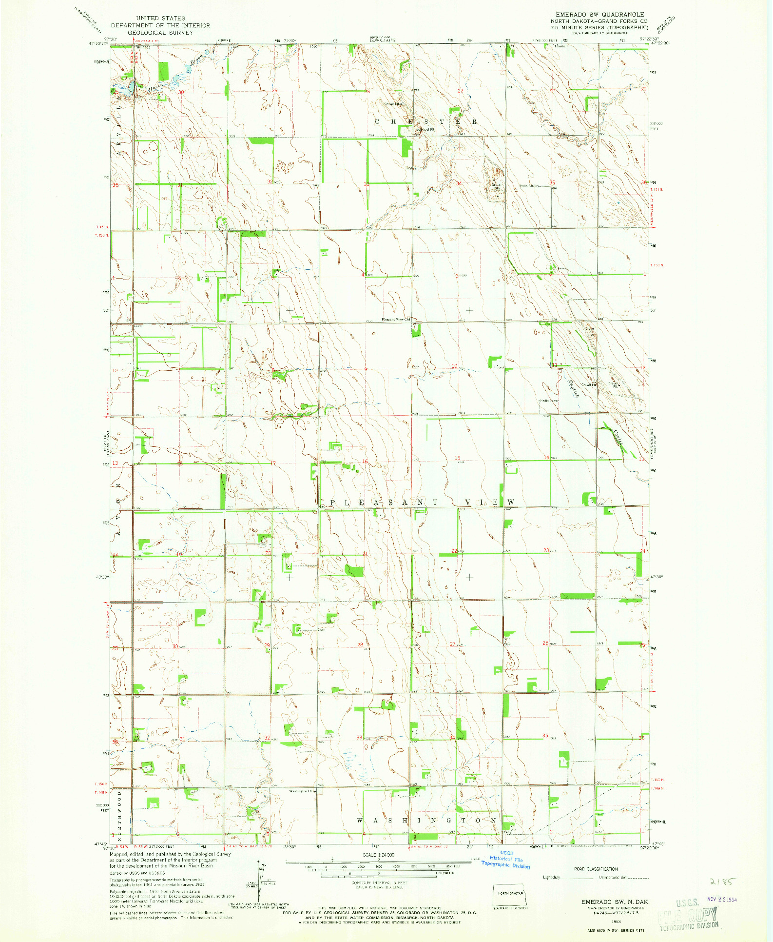 USGS 1:24000-SCALE QUADRANGLE FOR EMERADO SW, ND 1963