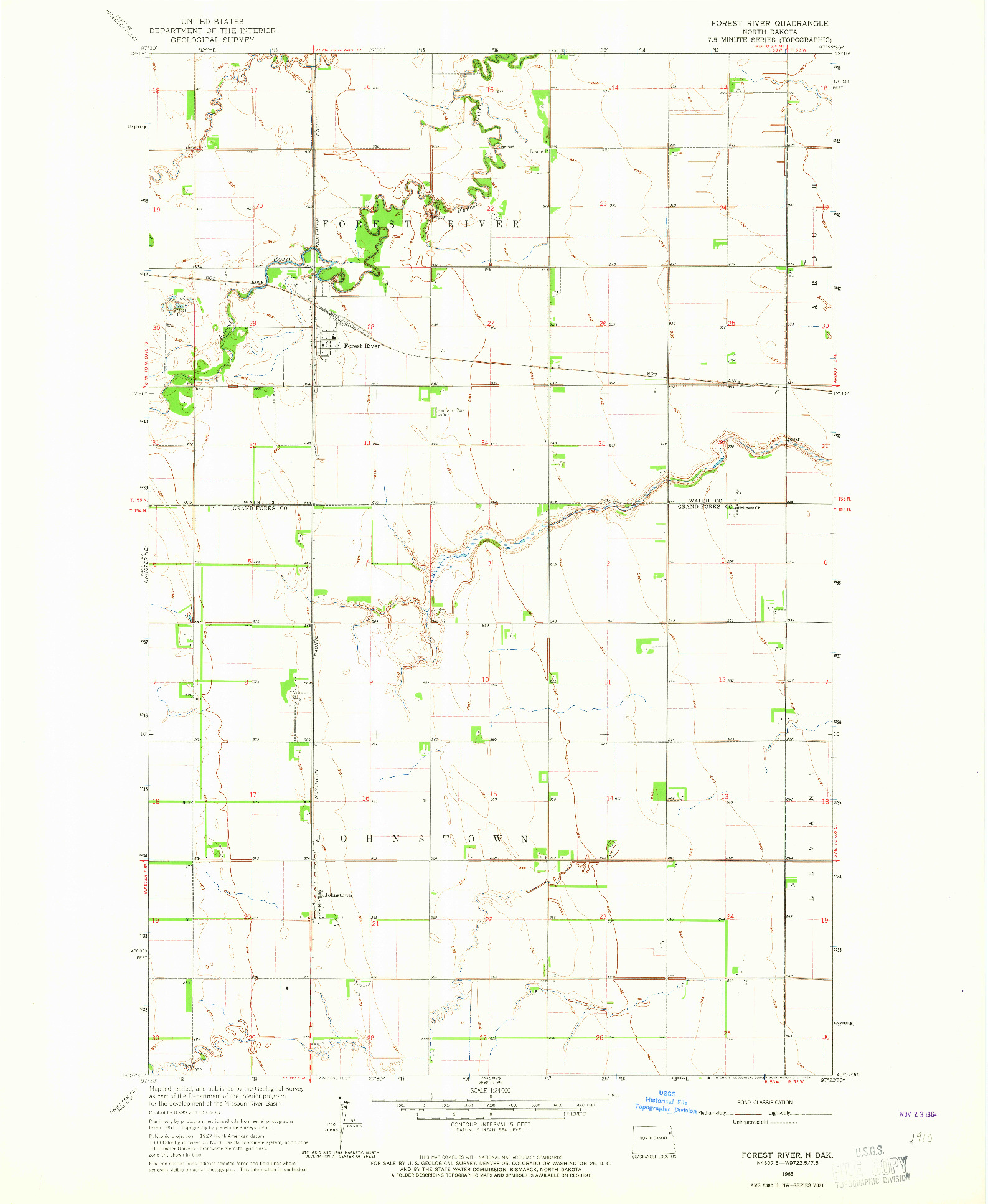 USGS 1:24000-SCALE QUADRANGLE FOR FOREST RIVER, ND 1963