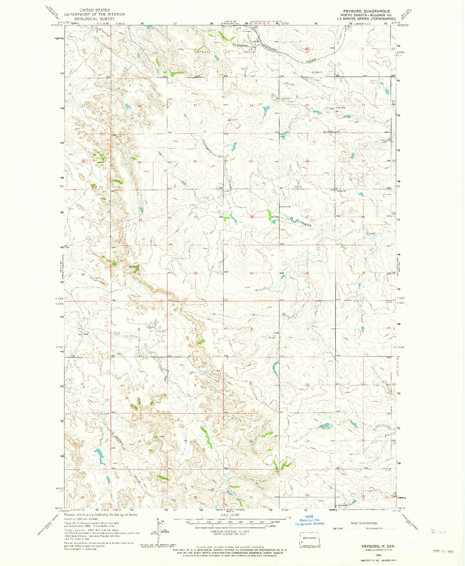 USGS 1:24000-SCALE QUADRANGLE FOR FRYBURG, ND 1962
