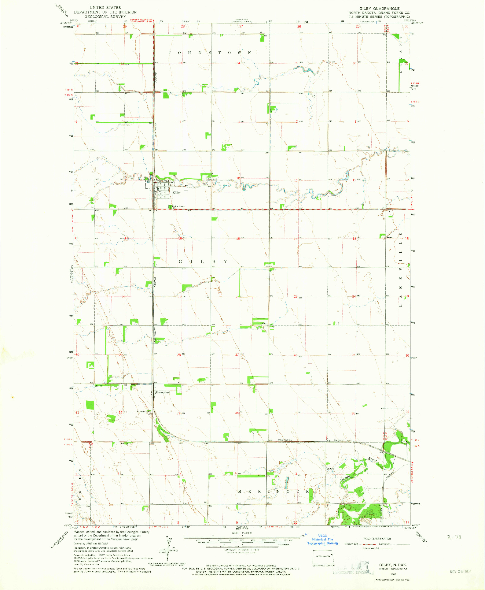 USGS 1:24000-SCALE QUADRANGLE FOR GILBY, ND 1963