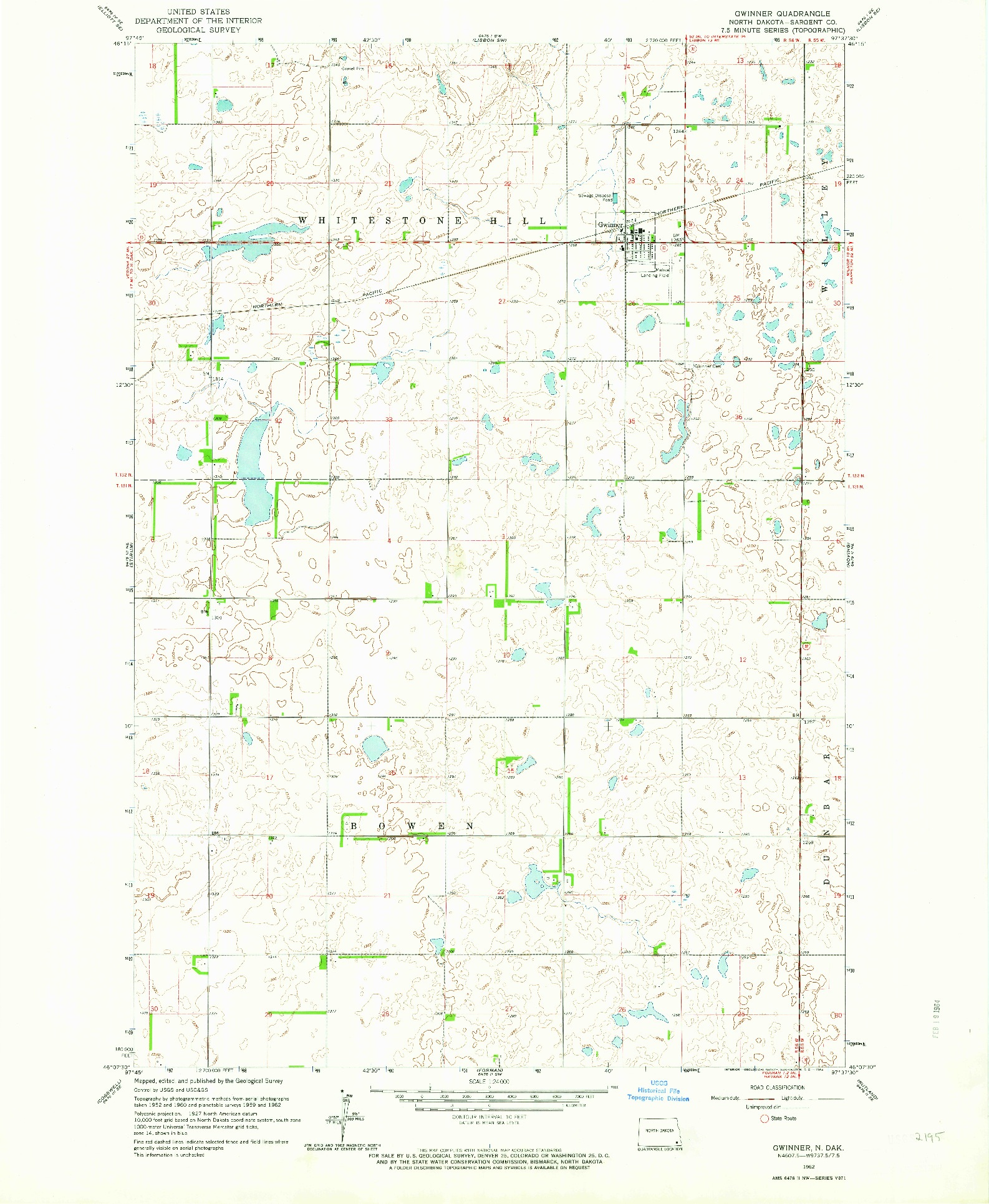 USGS 1:24000-SCALE QUADRANGLE FOR GWINNER, ND 1962
