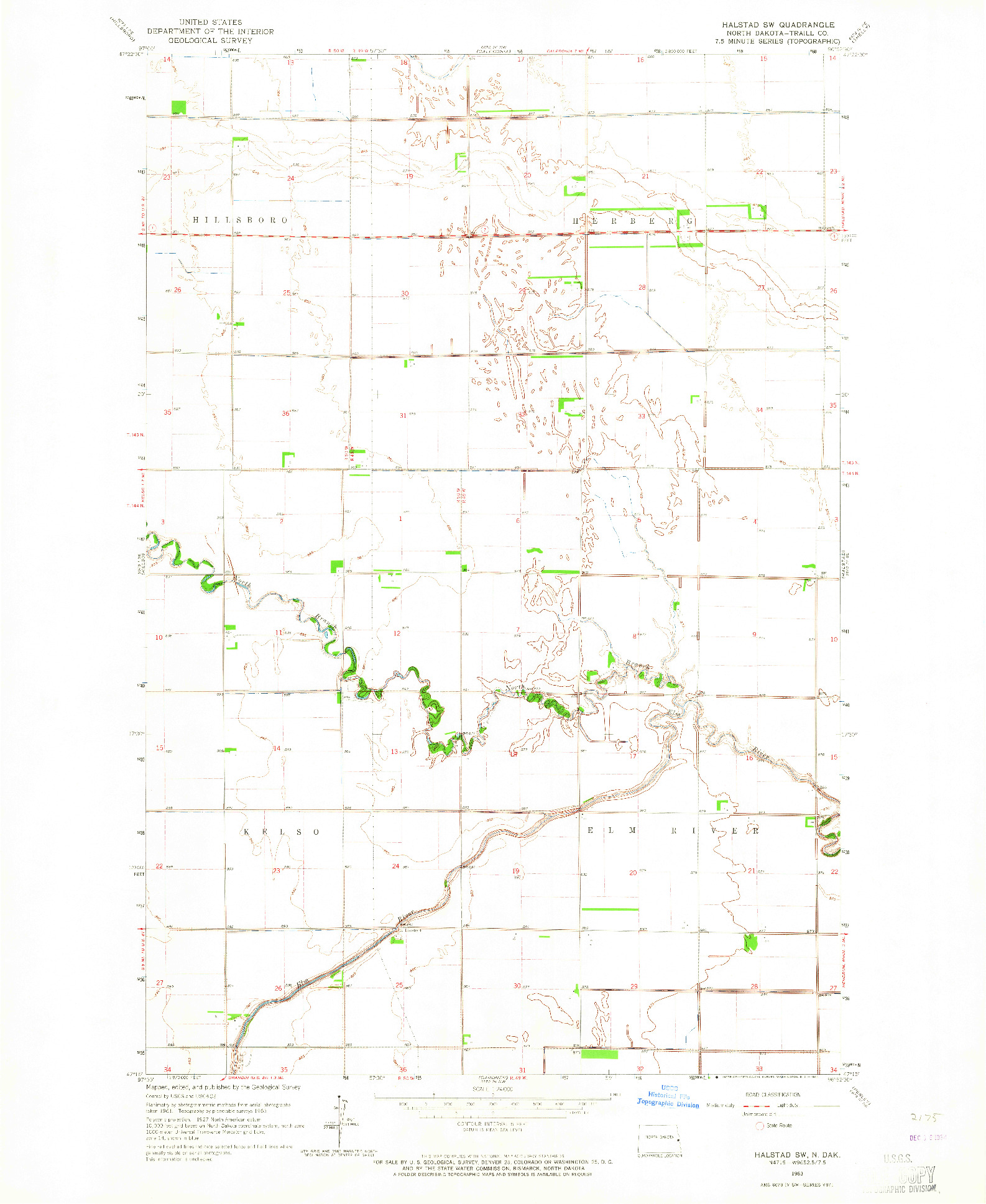 USGS 1:24000-SCALE QUADRANGLE FOR HALSTAD SW, ND 1963