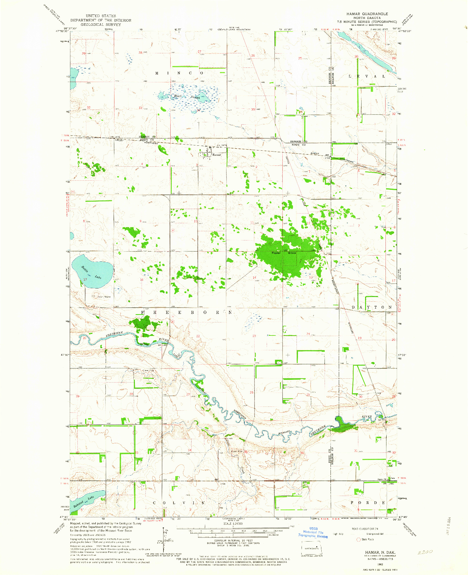 USGS 1:24000-SCALE QUADRANGLE FOR HAMAR, ND 1962