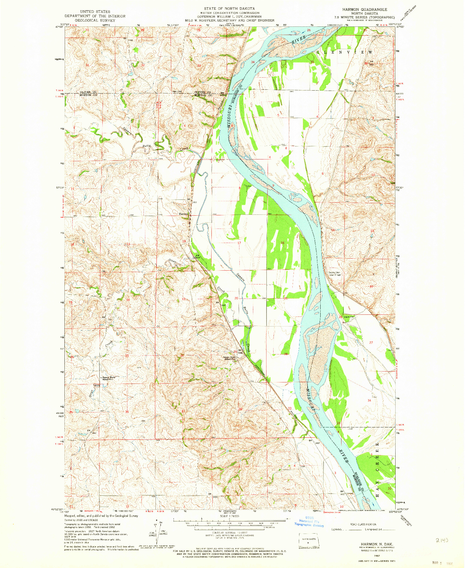 USGS 1:24000-SCALE QUADRANGLE FOR HARMON, ND 1962