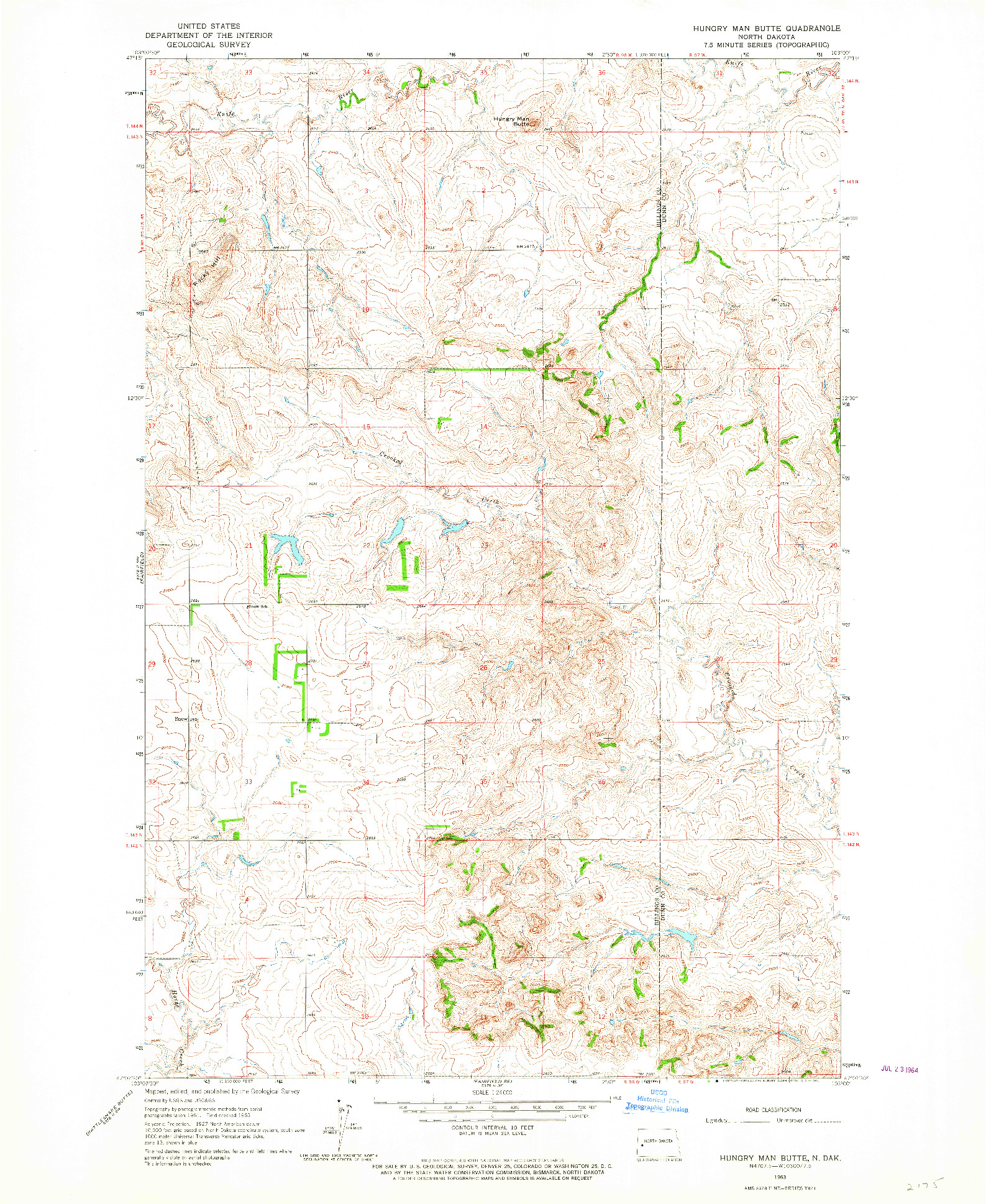 USGS 1:24000-SCALE QUADRANGLE FOR HUNGRY MAN BUTTE, ND 1963